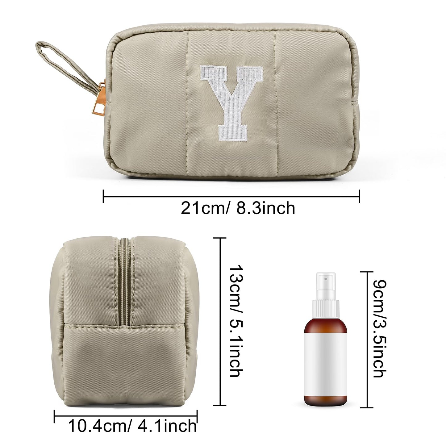 Puffy Makeup Bag for Women,Initial Cosmetic Bag,Cute Travel Toiletry Bag,Puffer Make Up Organizer Bags with Compartments,Personalized Gifts for Girlfriend Bridesmaid Teacher Graduation (Khaki gray, E) BST202