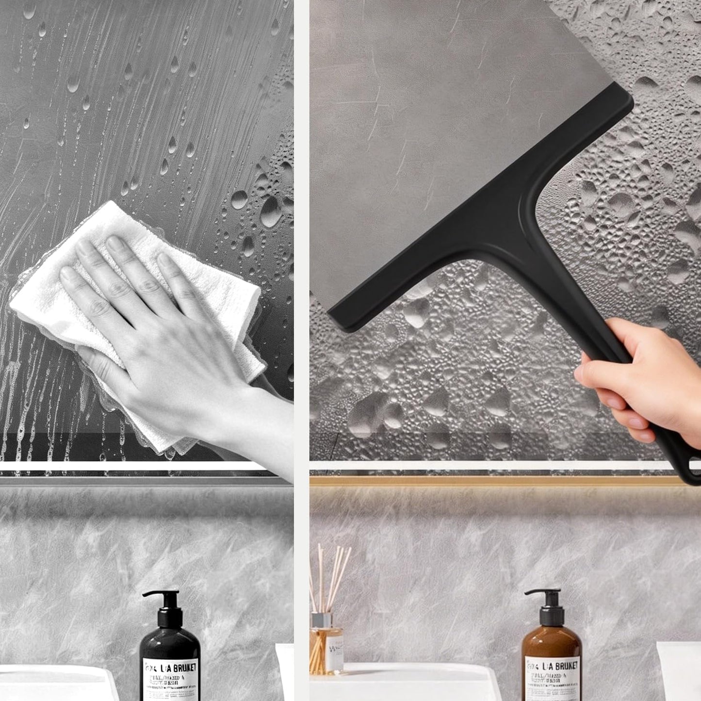 Silicone Shower Squeegee for Bathroom Glass Doors, with Hanging Hole for Easy Storage, Removes Water Spots from Windows, Mirrors, Tiles & Kitchen Surfaces-Black, 10 Inch WN420