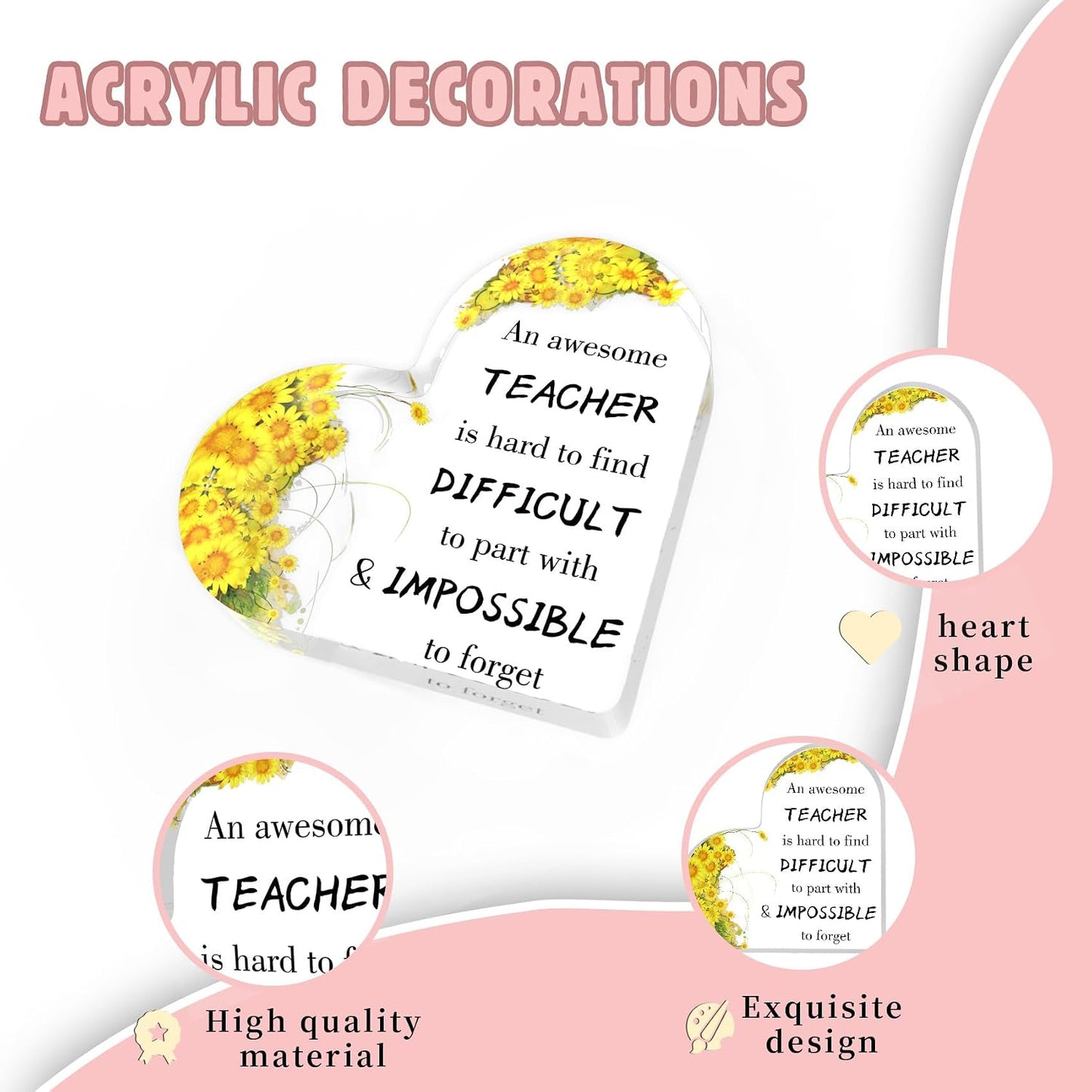 Teacher Appreciation Gifts End of Year Thank You Christmas Retirement Back to School Graduation Halloween Thanksgiving Teacher Gifts for Women Acrylic Plaque Decor with Sunflower for Teachers BST326L