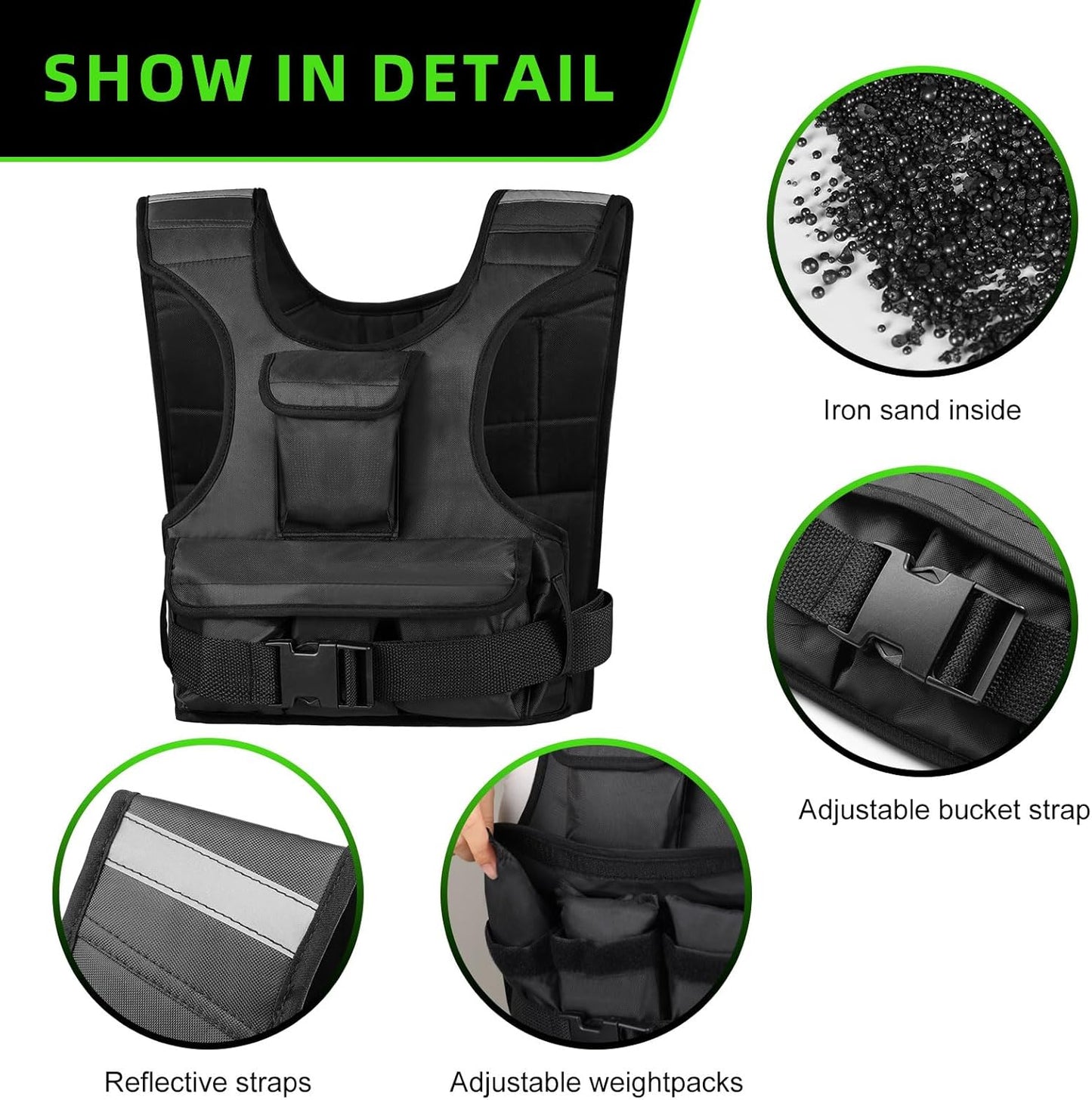 Adjustable Weighted Vest for Women, Customizable 0-18 lbs Strength Training Vest with 10 Removable Sandbag, Breathable Design, Reflective Safety Strips for Running, Hiking, and Fitness WN420