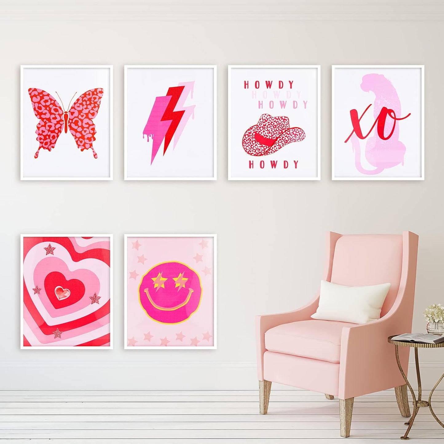 6 PCS Pink Preppy Room Decor Aesthetic Unframed Wall Art Trendy Small Wall Prints Cheetah Butterfly Preppy Posters Cute Collage Pictures for Teen Girl Bedroom Room Dorm, 8 x 10 Inch WN420