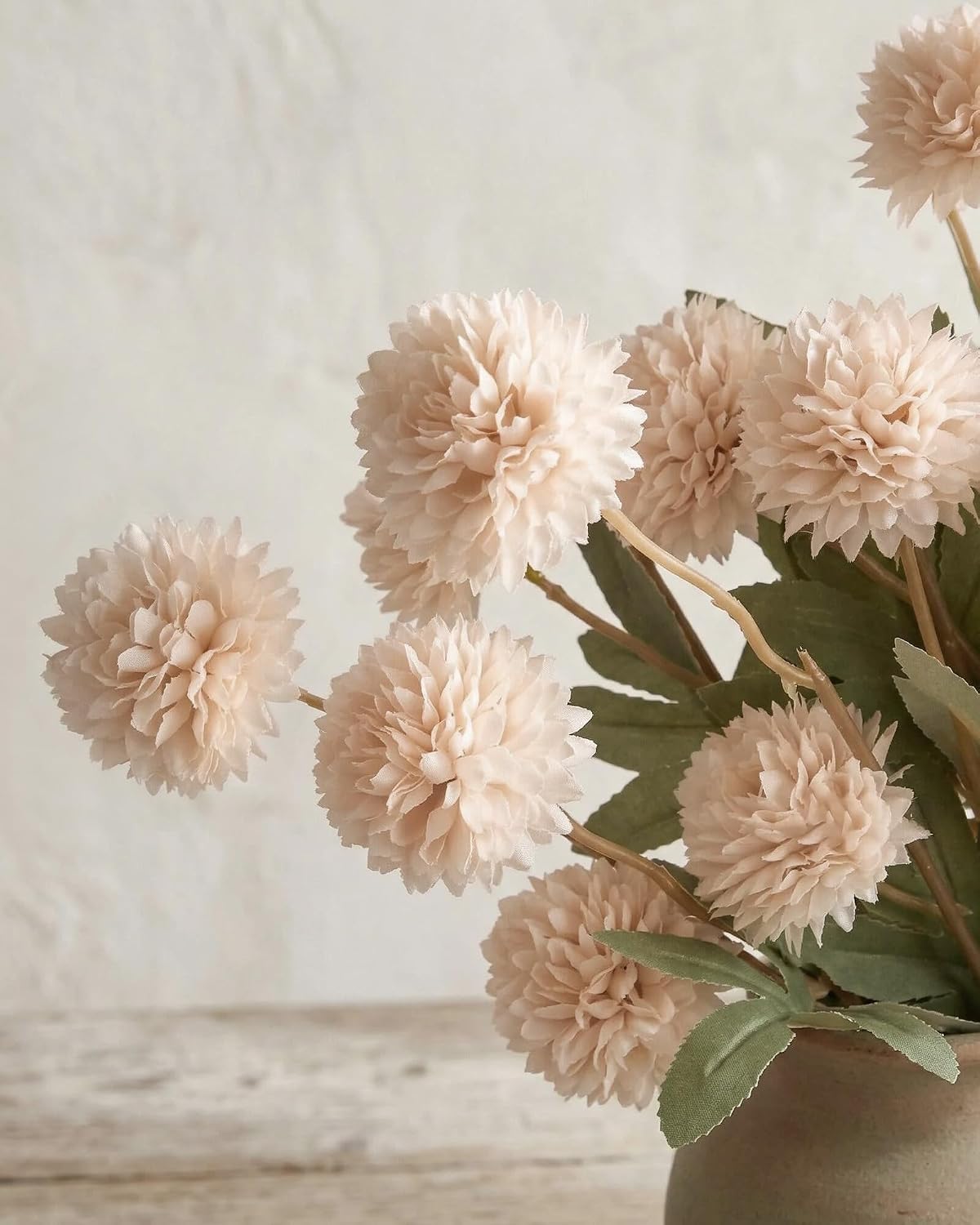 Beige Faux Silk Mums Artificial Flowers, 8Pcs Fall Fake Kiku Small Mini Chrysanthemum Pom Pom Stems for DIY Bouquets Centerpieces Vase Autumn Home Decorations Floral Arrangement BST202