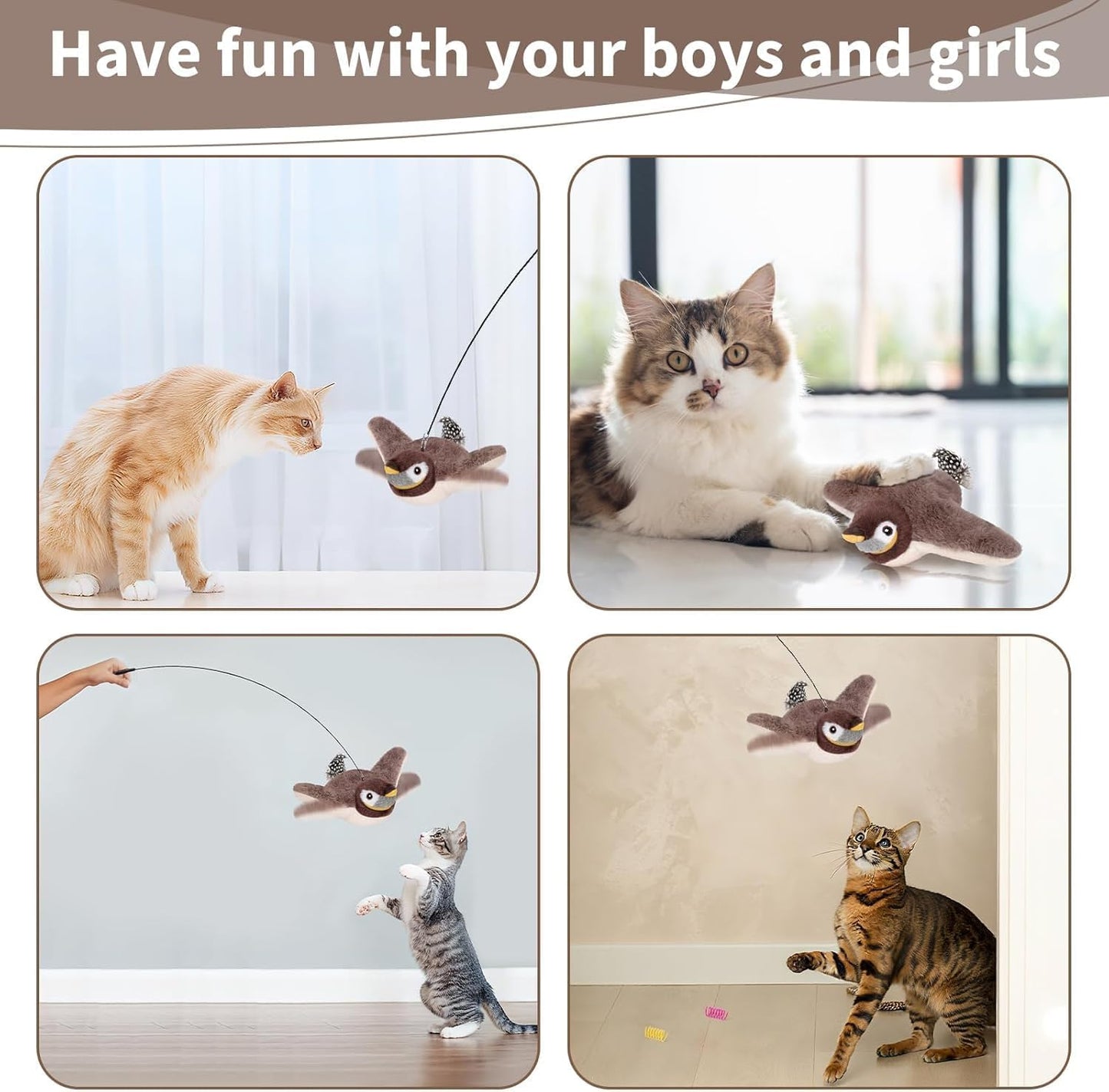 Cat Toys Flapping Birds with Catnip Bags, Rechargeable Chirping Interactive Kitten Toy Kicker, Lifelike Birdie Tweets, Indoor Enrichment Moving Wings Cat Exercise Toys for All Breeds Cat Dog(Oriole) WN420