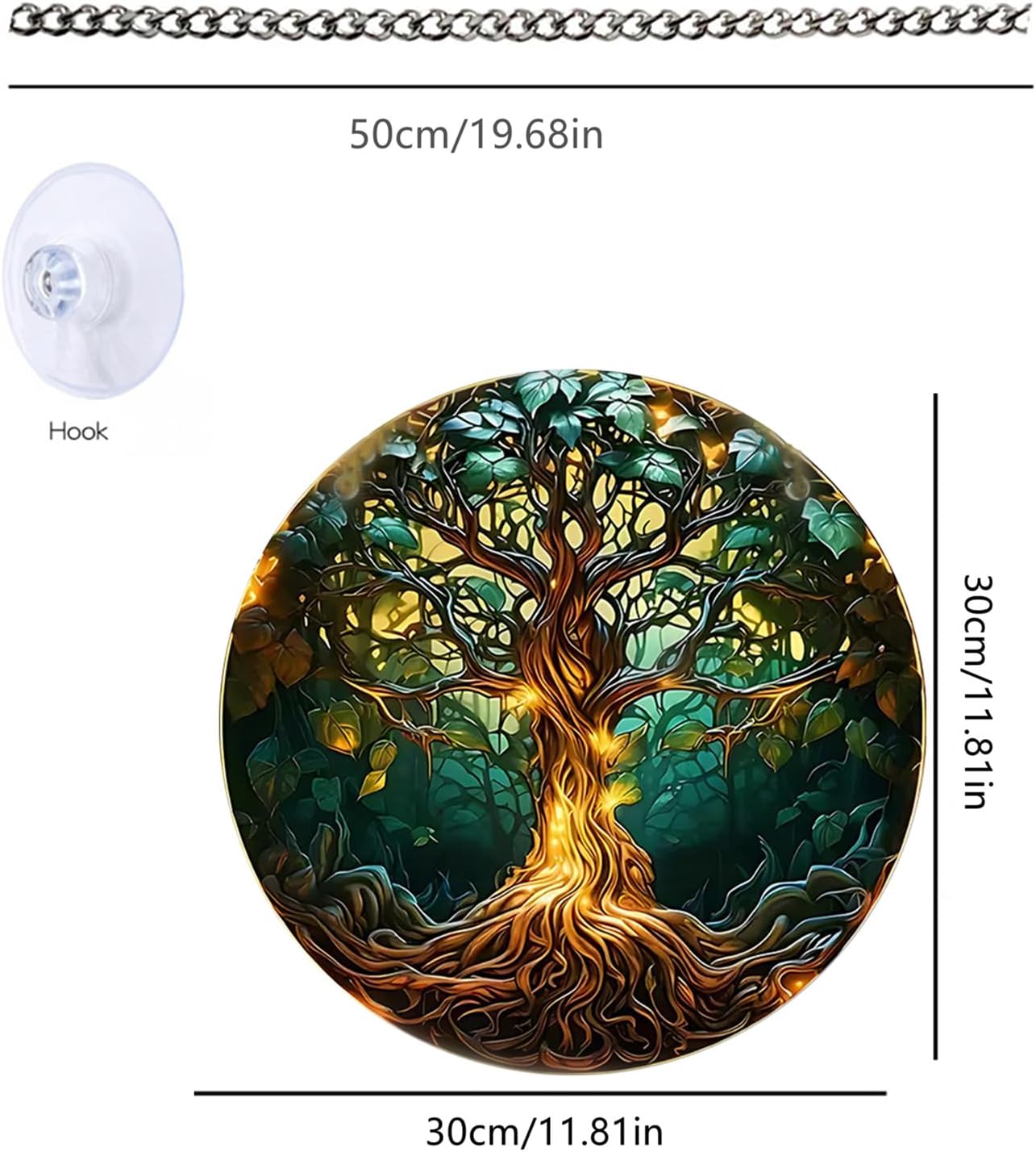 Tree of Life Suncatcher for Windows Large Round Stained Window Hanging Acrylic Panels Bedroom Garden Kitchen Wall Decor Gifts for Women Mom Grandma Teacher, Coloured BST220