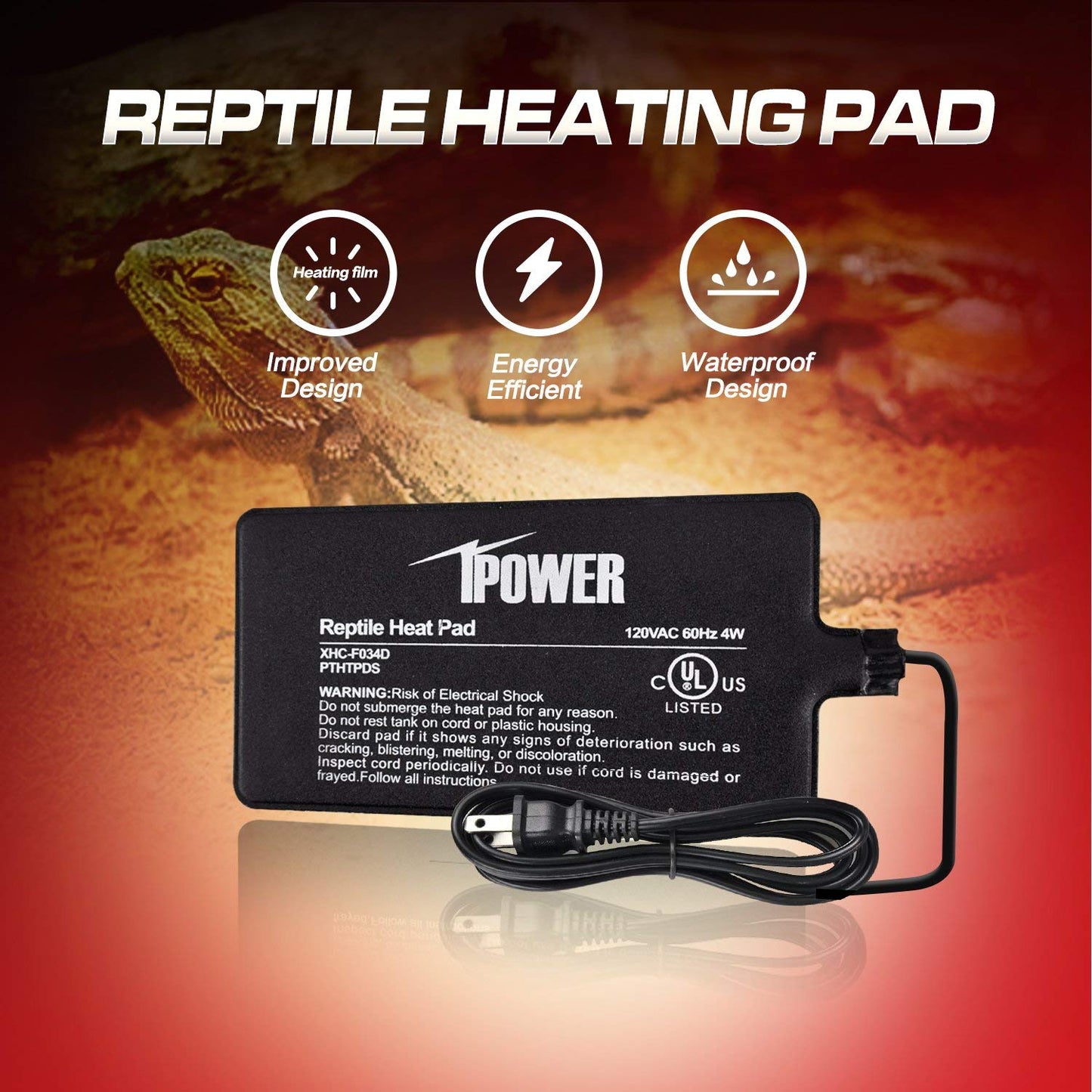 iPower 4 by 7-Inch 4W Reptile Heat Mat, Under Tank Warmer Terrarium Heat Pad for Turtles Lizards Frogs and Other Small Animals WN420