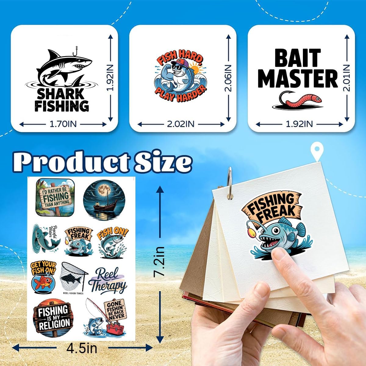 50 Pcs Fishing Sticker Vinyl Fish Decals, Fishing Lures, “Gone Fishin’” and “Fish On!” Nautical Ocean Designs for Tackle Boxes, Coolers, Water Bottles, Laptops, Hard Hats, Journals (3 inch) BST202