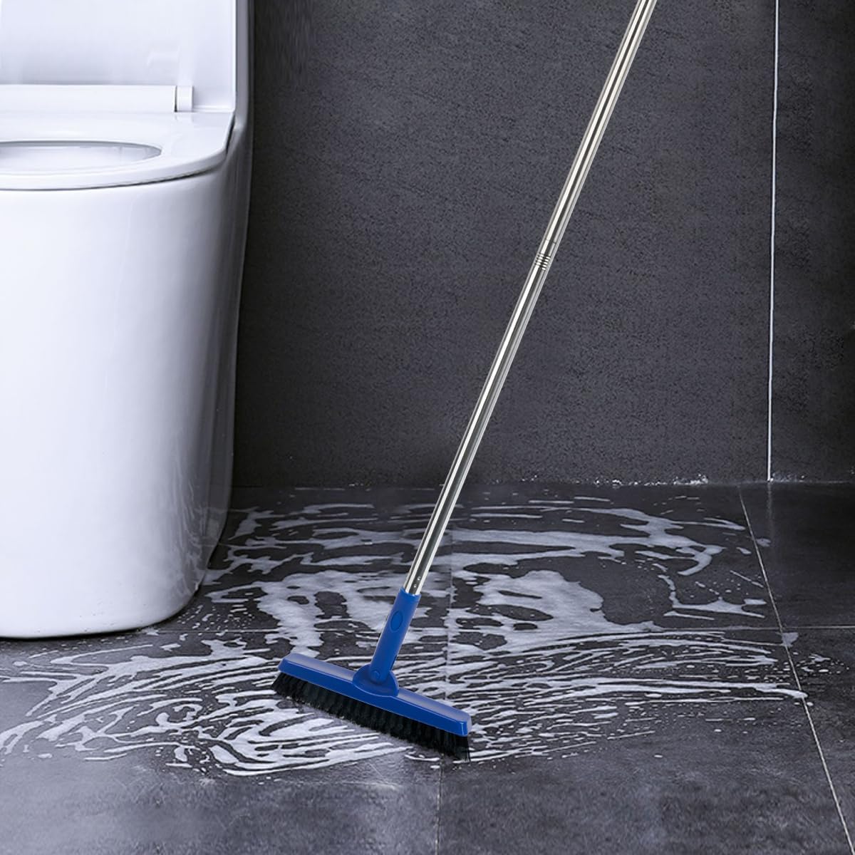 CELOX Heavy Duty Long Handle Scrub Brush, Tile Scrub Brush with Long Handle Stiff Bristles for Cleaning (Blue) BST326H