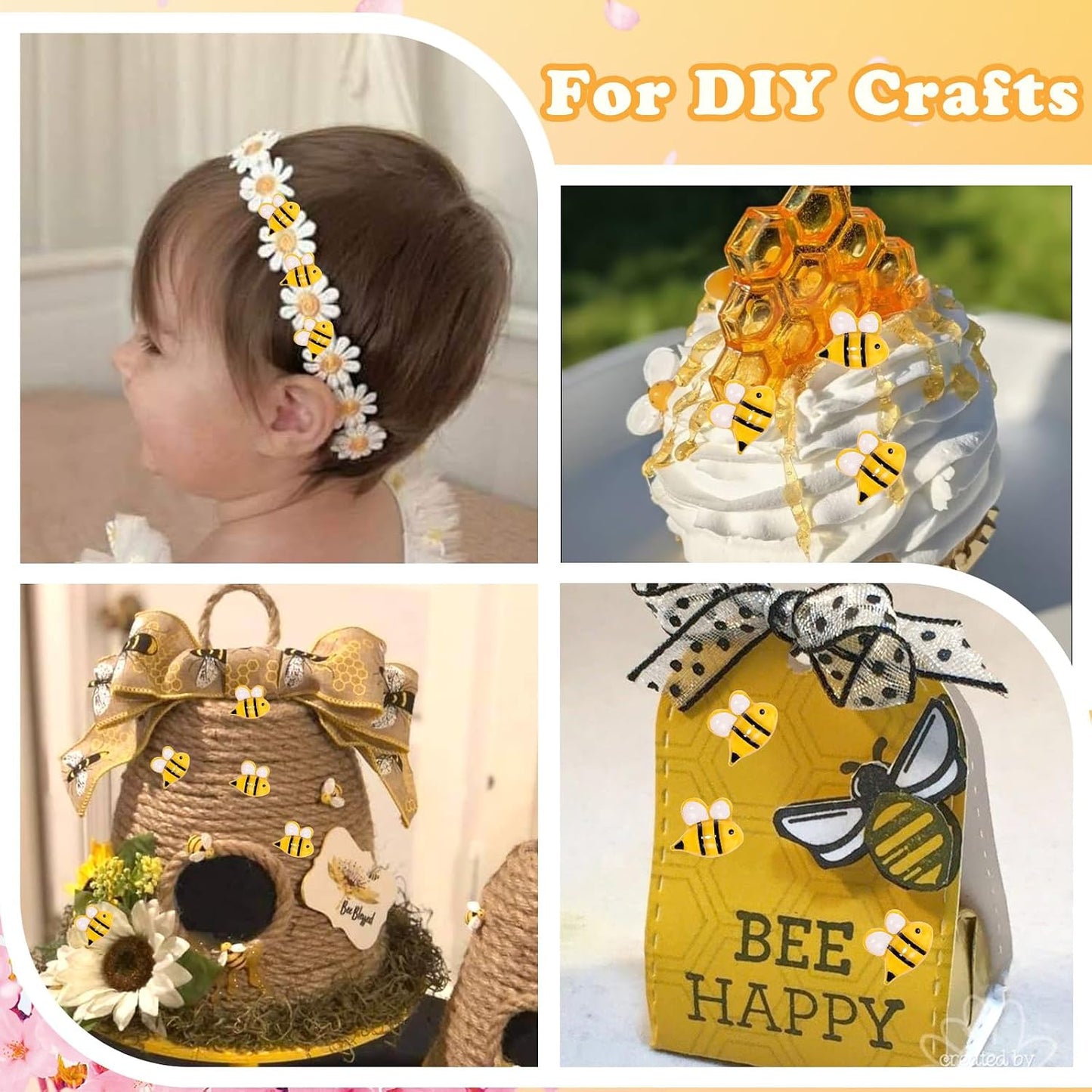 60 Pcs Bumble Bee for Crafts Flatbck Honey Bee Decor for DIY Wreath Dollhouse Bee Themed Party Decorations BST202