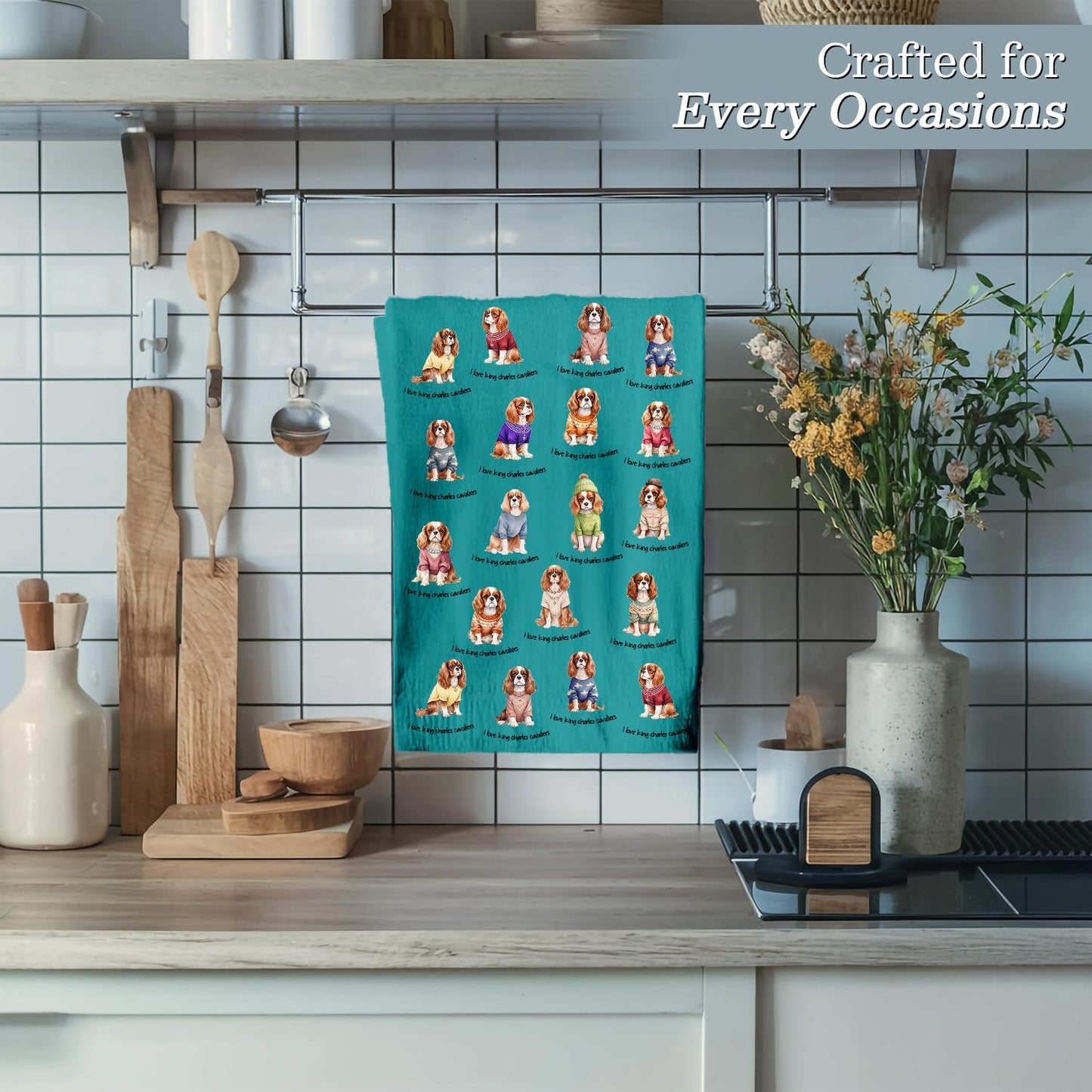 Cavalier King Charles Spaniel Gifts for Women, Funny Cute Dog Design Kitchen Towels, Housewarming Dish Tea Hand Towels for Housewarming Decor,Set of 2 BST202