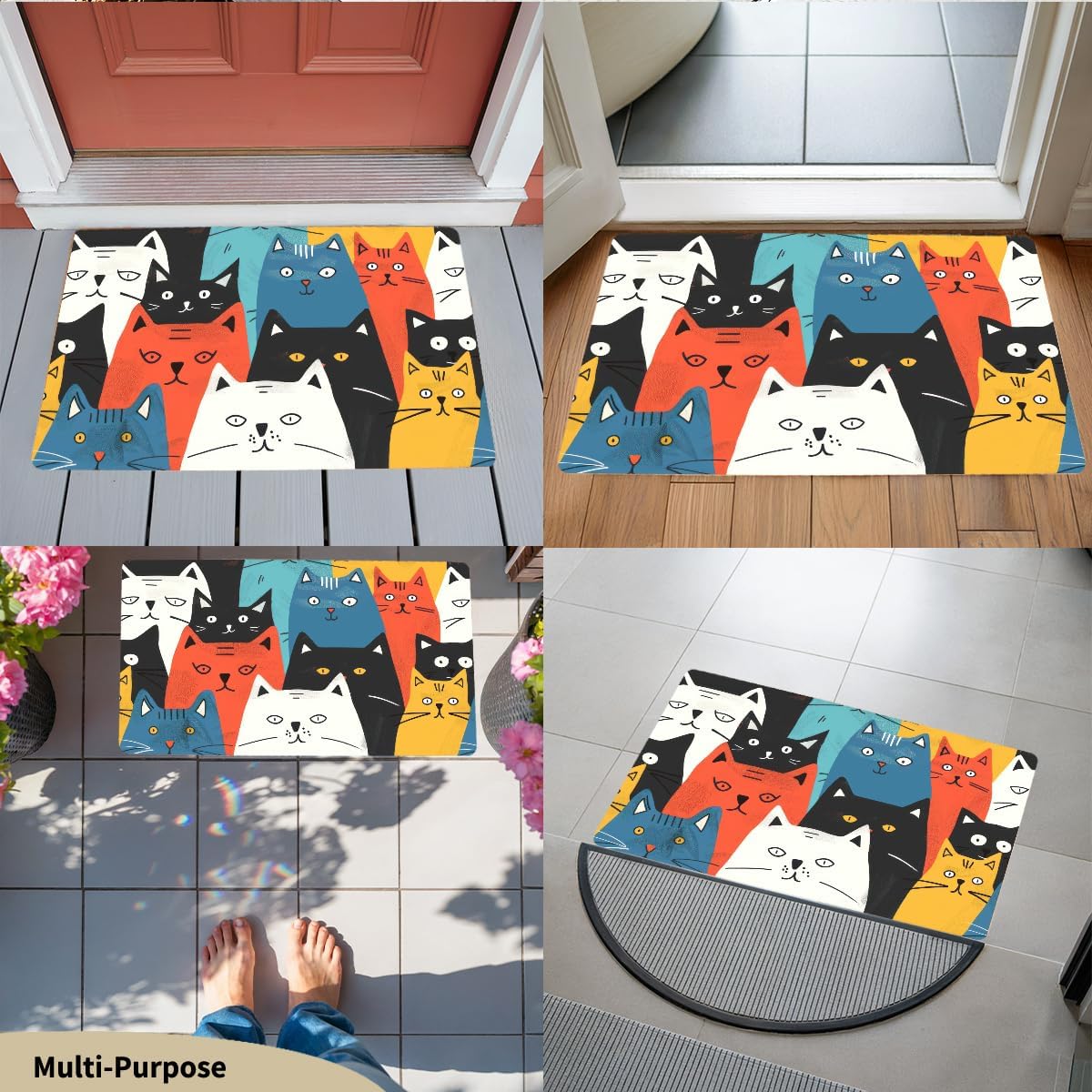 Funny Cat Door Mat 18x30 Inch, Faux Coco Coir Doormat with Non-Slip PVC Backing, Cats Printed Welcome Mat for Outdoor Indoor Entryway Porch Home Kitchen Patio, Cat Lover Gifts for Women Mom BST202