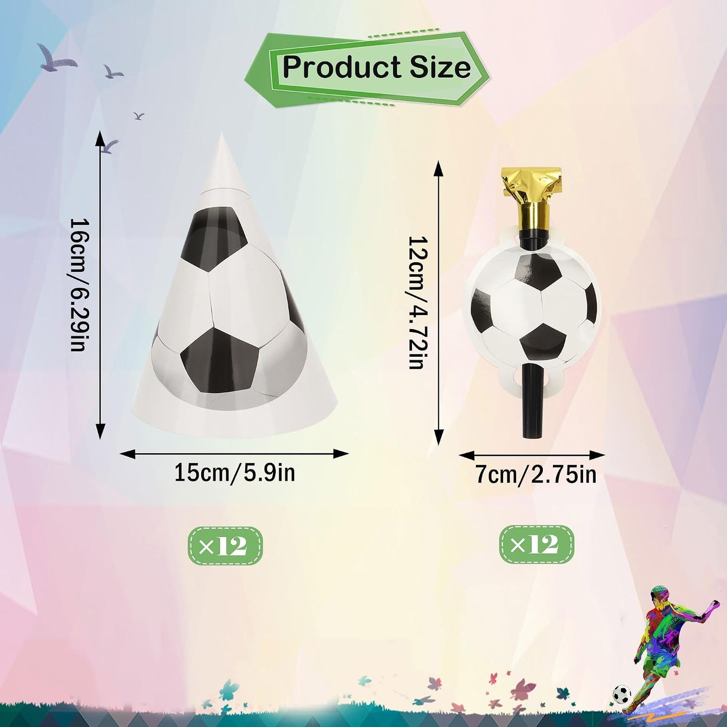 24 Pcs Soccer Party Supplies Kit, Football Paper Hats & Football Blowers Horn Noisemakers Photo Booth Props for Adults Sports Soccer Game Days Sports Event Birthday Party Favor Decor (Set A) BST202