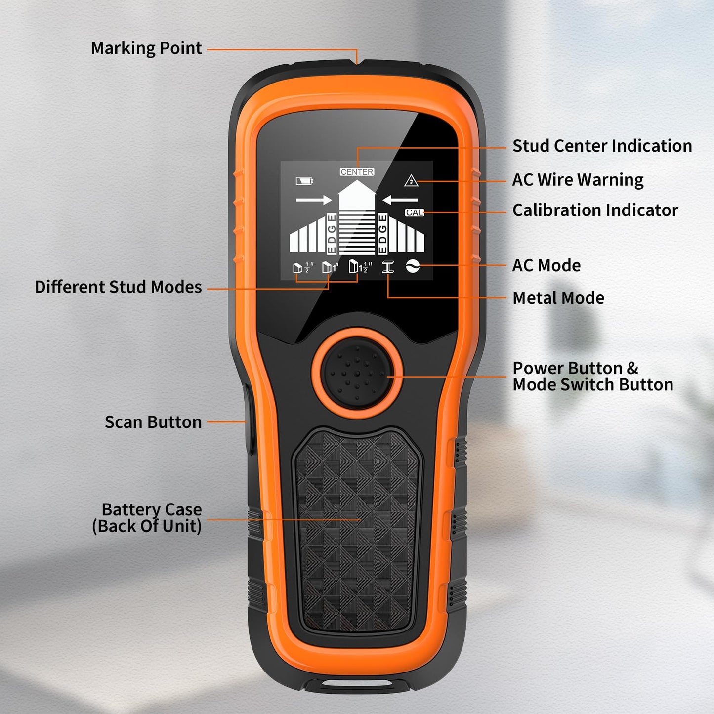 Stud Finder Wall Scanner 5-in-1 - Detector for Wood, Metal, Joists, Pipes, and AC Wires RD3