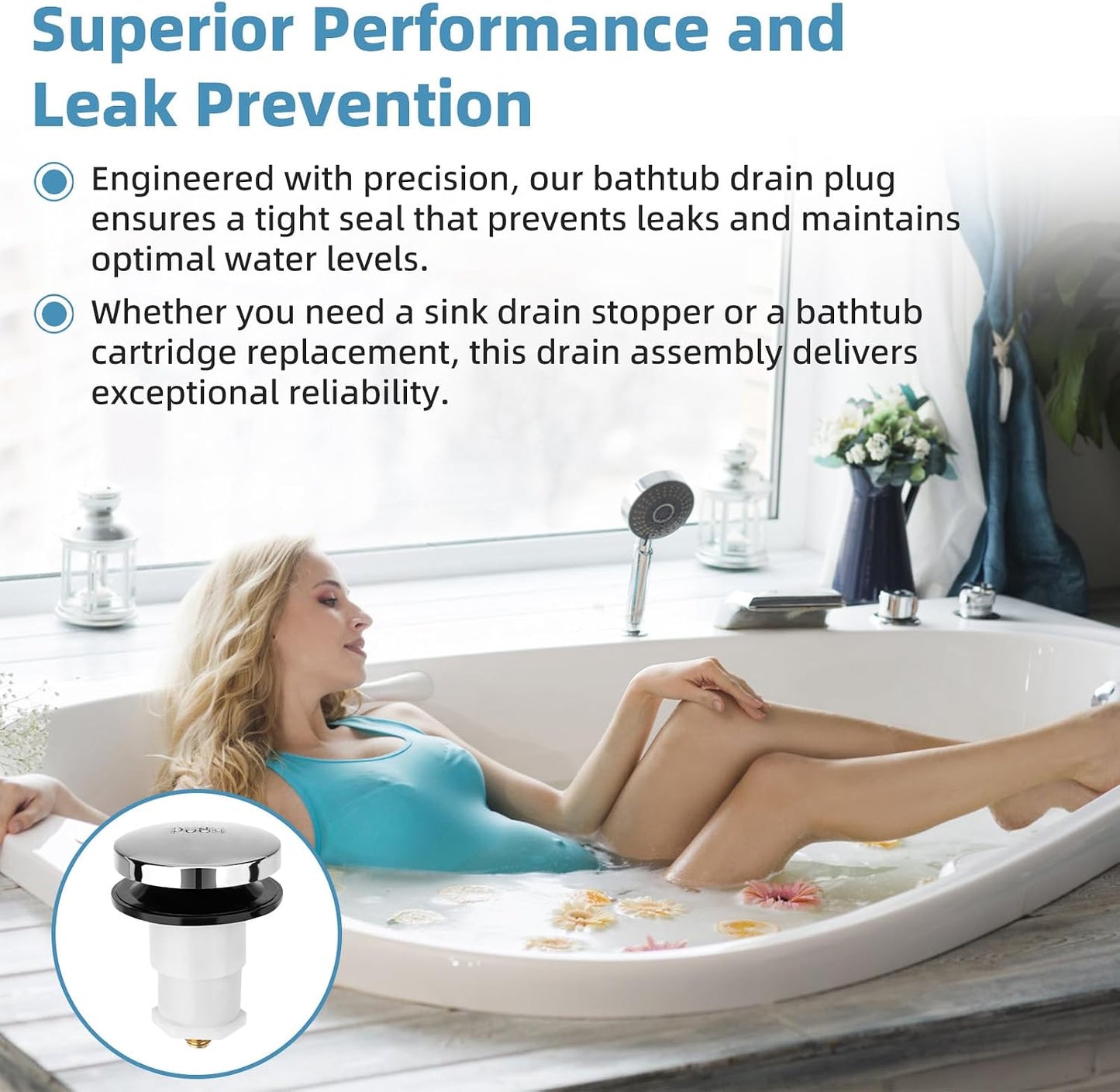 Pop Up Bathtub Drain Stopper Compatible with Kohler Bath Tub | 1068204 Cartridge Assembly Drain Plug Replacement Parts for Kohler K-7272, K-7271, K-7259 & K-7265 Bathtub Faucet BST326H