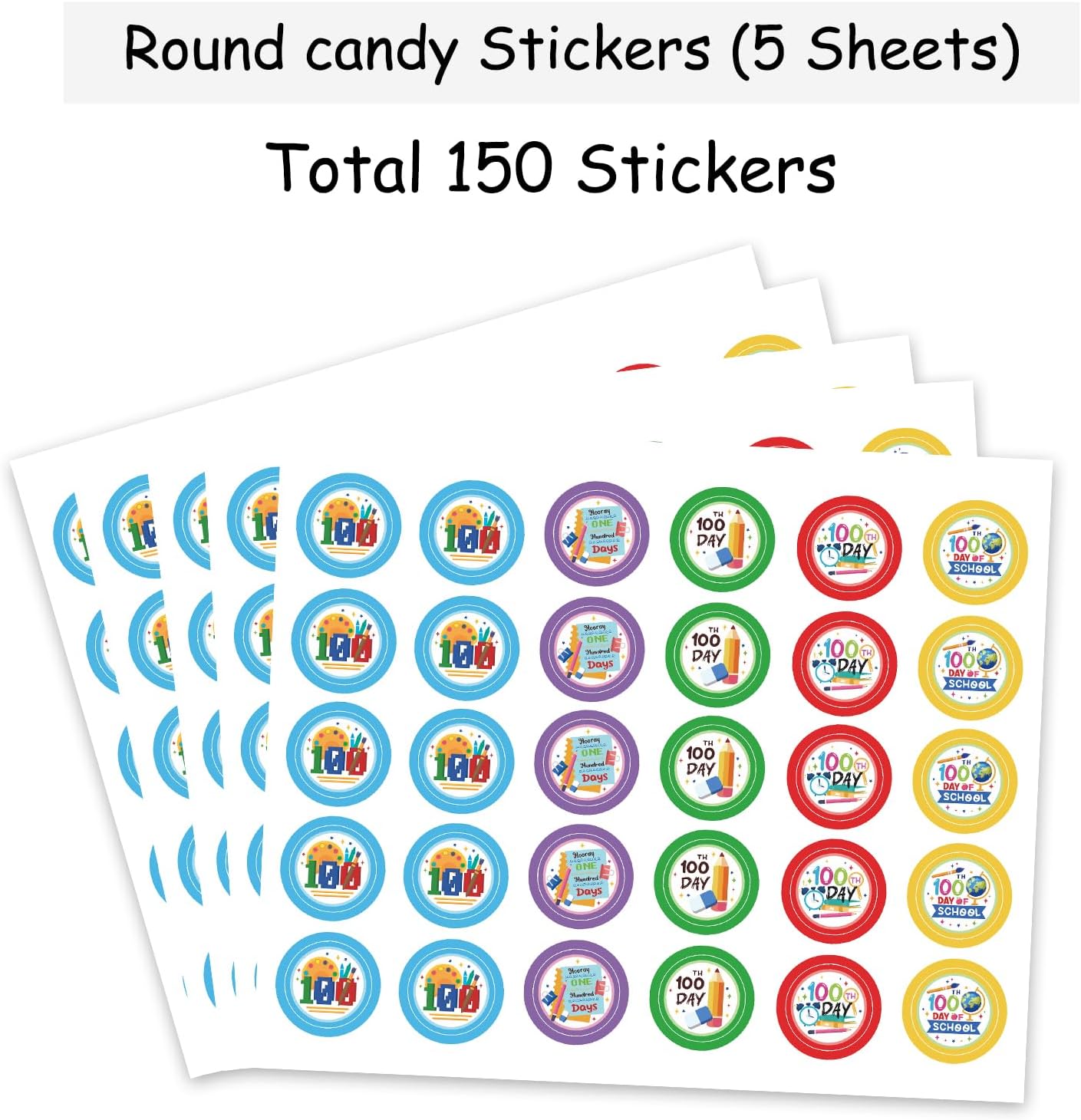 100 Days of School Party Favor Stickers, 150pcs Happy 100 Days Mini Chocolate Label Stickers Round Mini Chocolate Candy Wrappers,Kids Kindergarten Preschool Primary High School Party Favor BST220