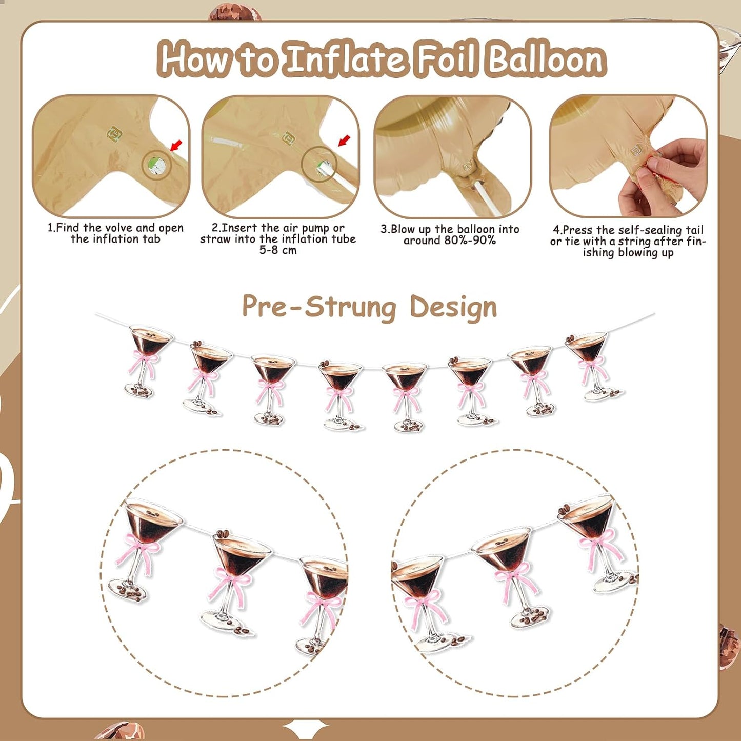 A Tini Bit Older Birthday Decorations Espresso Martini Themed Banner Garland A Tini Bit Older Foil Balloons Brown Beige Heart Shape Foil Balloons for Girl Martini Party Bachelorette Party Supplies BST202