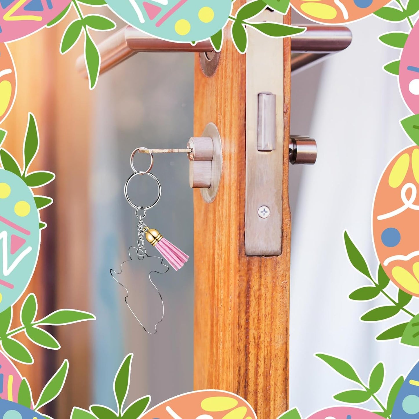 Tondiamo 120 Pcs Easter Blank Keychain Tassel Set Including 30 Pcs Rabbit Keychain Blank 30 Keychain Ring 30 Jump Rings 30 Artificial Leather Tassel for DIY Keychain Earring WN420