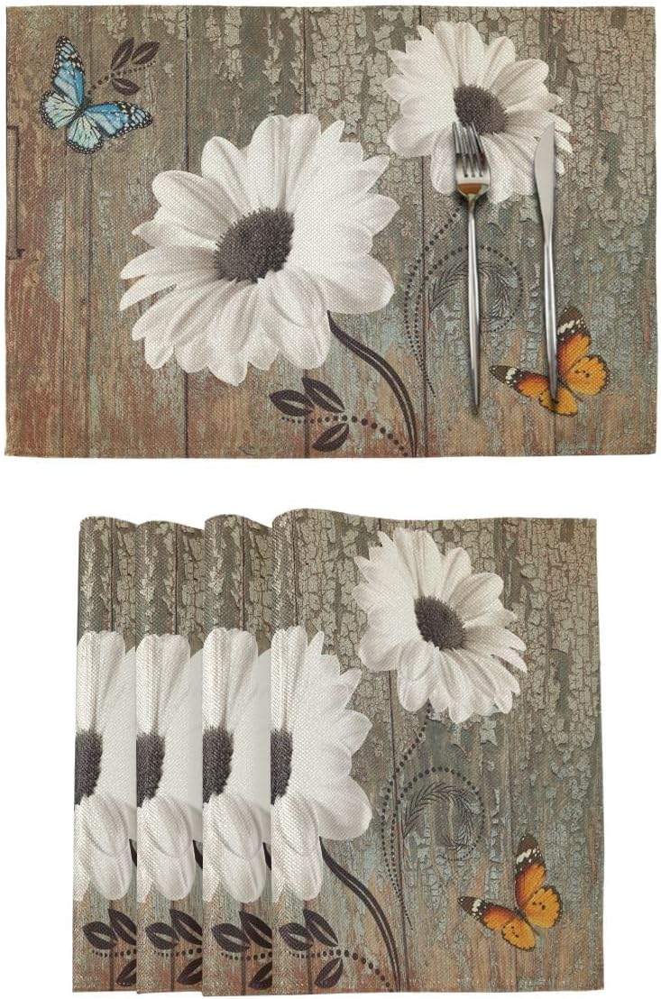 Sunflower Daisy Flower Placemats Set of 4, 12x18 Inch Reusable Table Mat for Kitchen Indoor & Outdoor Party Dining Decoration BST202