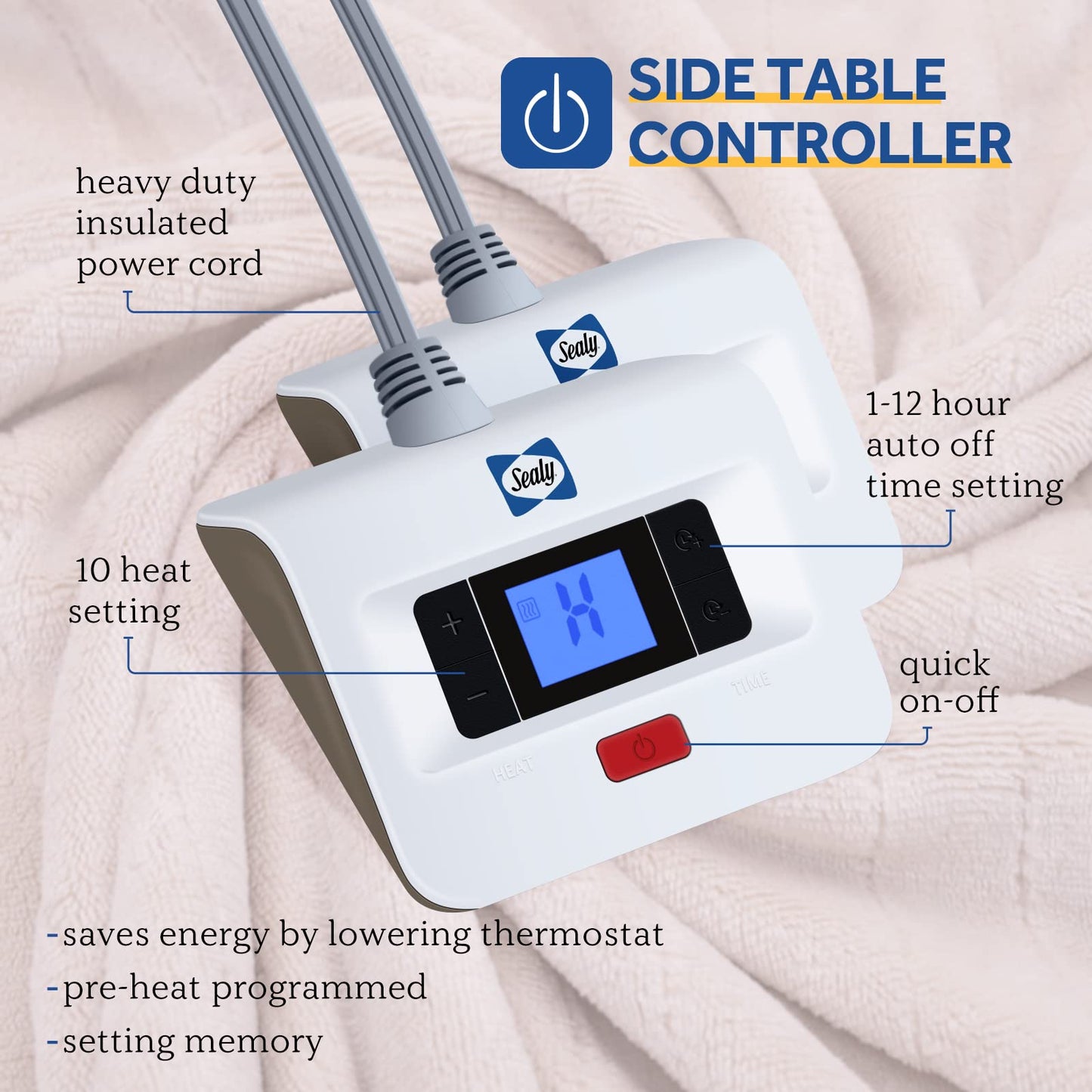 Sealy Heated Electric Blanket Queen Size, Flannel Electric Blanket with 10 Heating Levels & 1-12 Hours Auto Shut Off, Fast Heating Warming Blanket, Machine Washable, Grey, 84 x 90 Inch