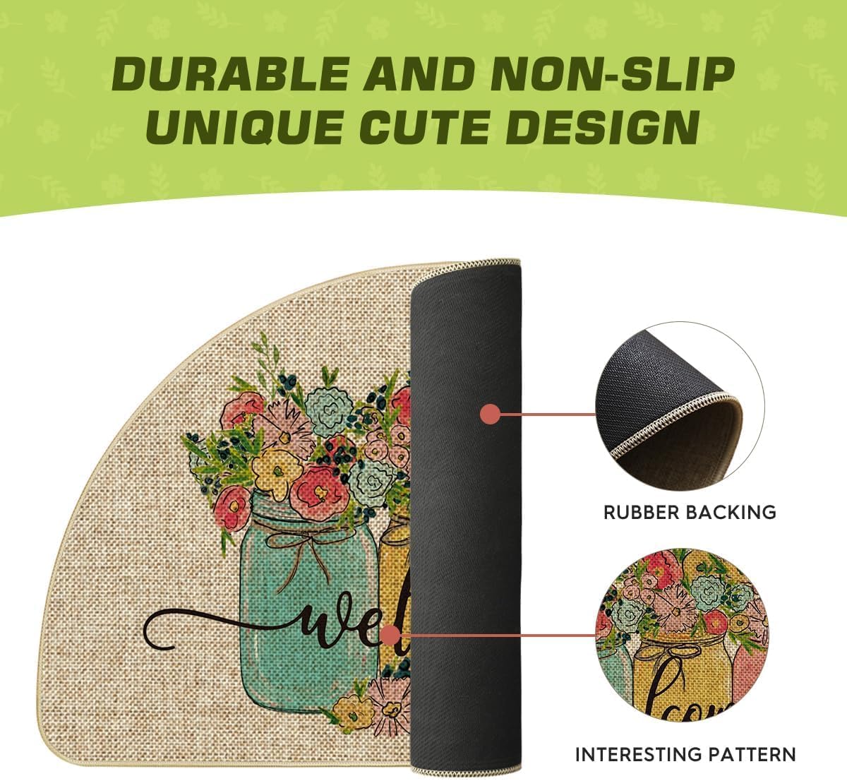 Artoid Mode Vase Hello Spring Semicircular Doormat, Seasonal Summer Low-Profile Yard Floor Switch Mat for Indoor Outdoor 17 x 29 Inch BST202