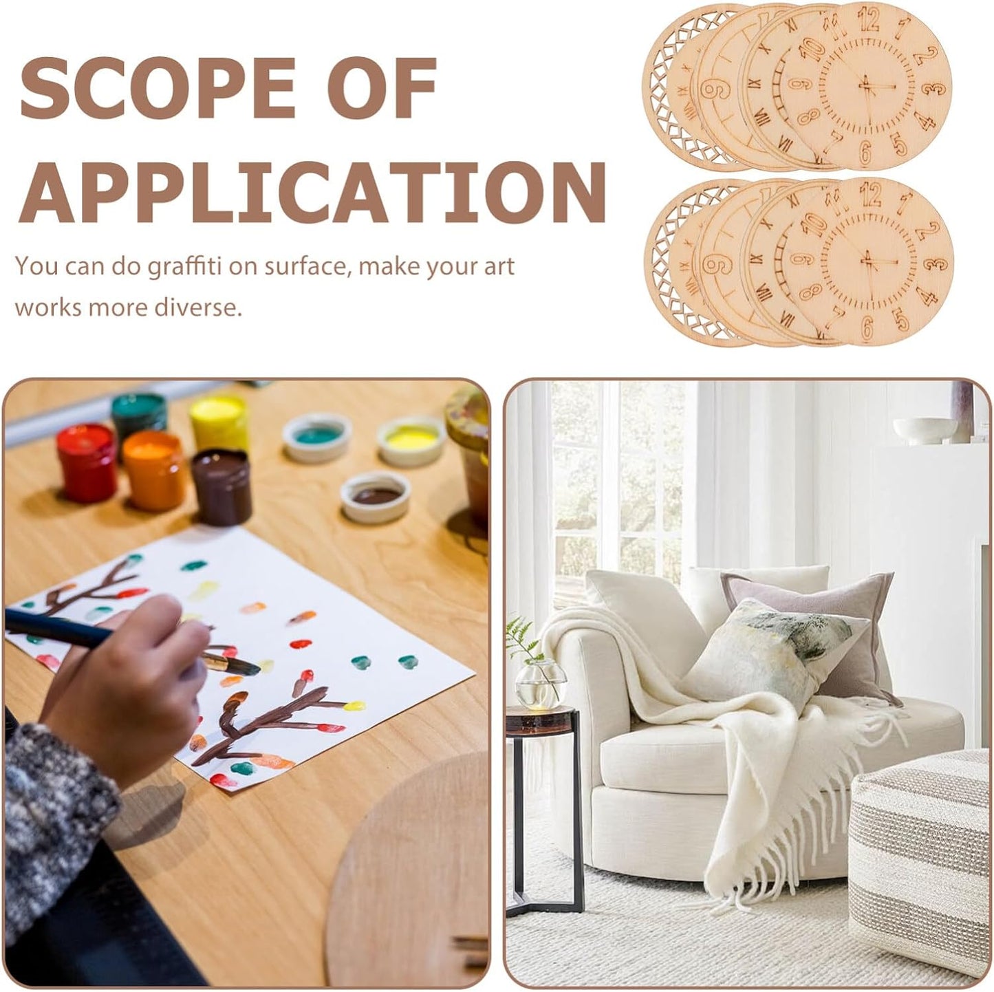 Ciieeo Wooden Clock Cutouts 16 Pack 1.77 in Paintable Unfinished Wood Slices for DIY Wall Craft Kids Art Projects Indoor Decor and Wooden Clock Faces for Crafts BST326L
