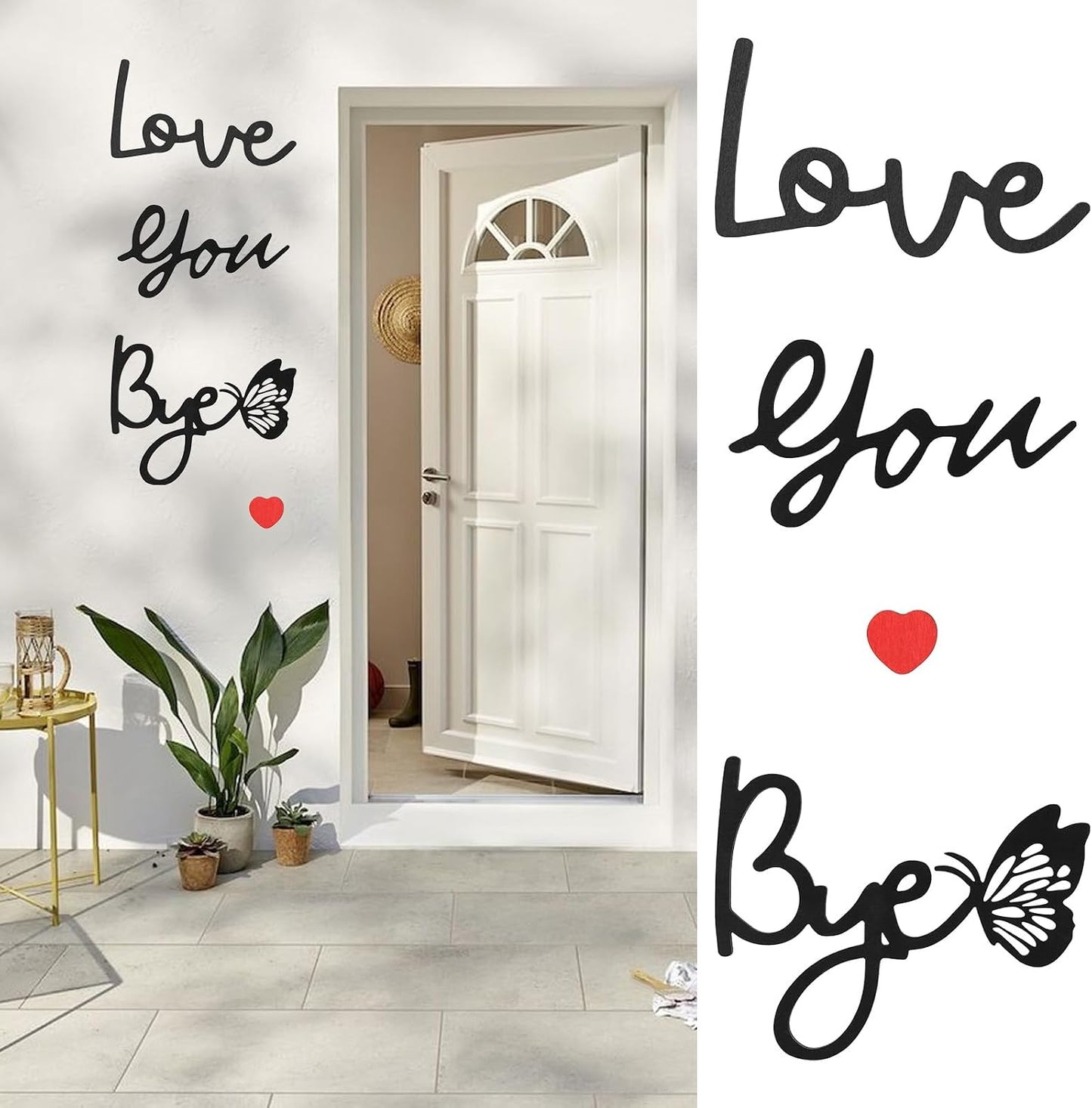 2PCS Love You Bye Sign Above Door, Black Wood Wall Art Decor, Entryway Hallway Living Room and Home Wall Decoration BST220