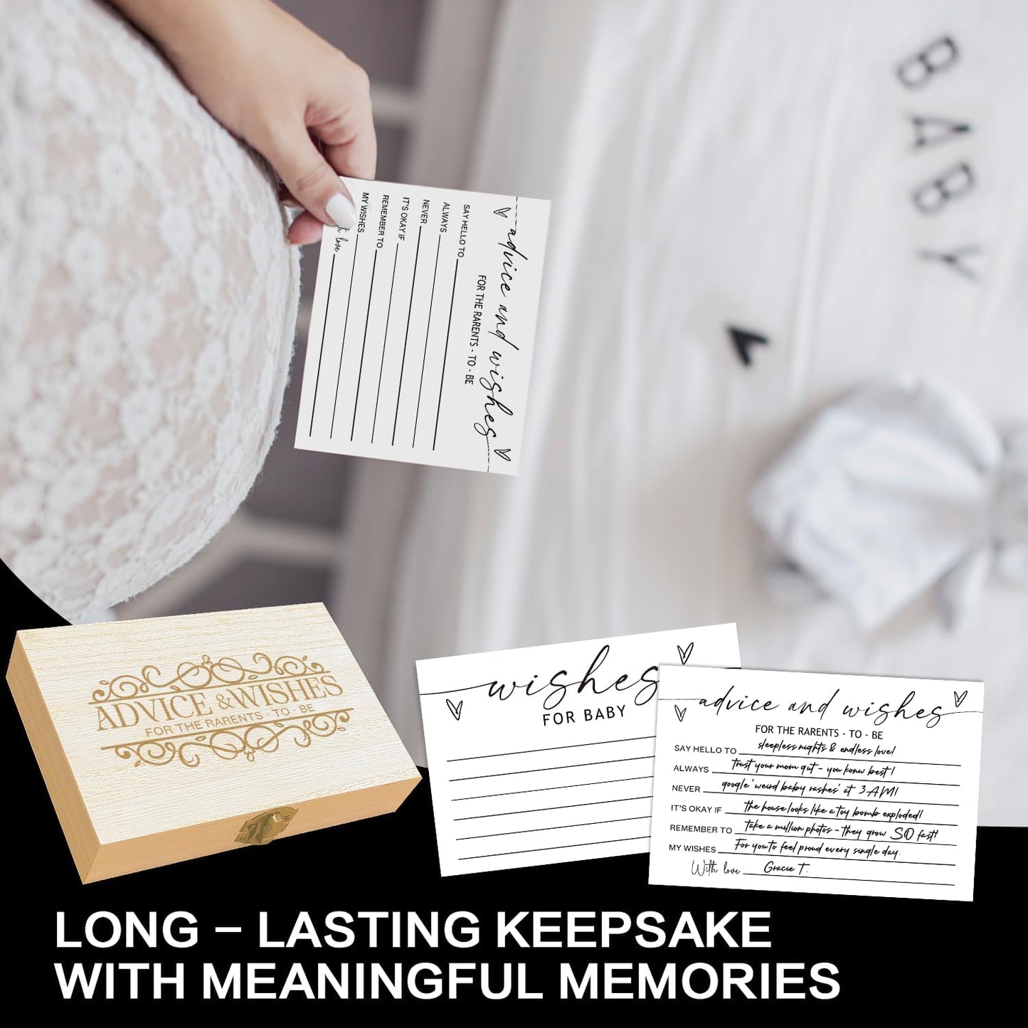 Advice and Wishes Cards with Box For Parents To Be - 50 Pcs Minimalism Advice Cards, Baby Shower Paty Game, Well Wishes Box for New Parents Baby Shower Decorations -A04 BST202