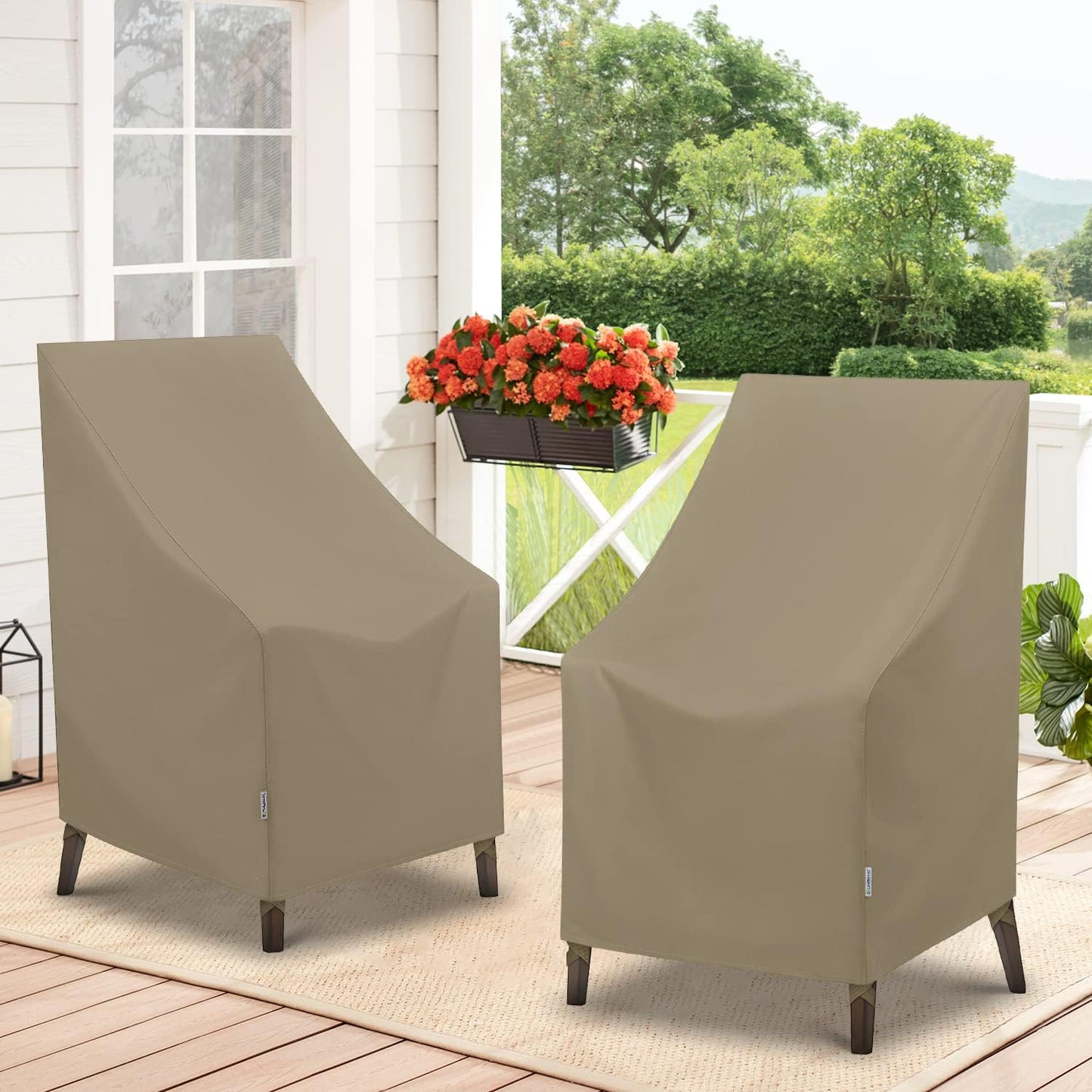 SunPatio Outdoor High Back Chair Covers, Heavy Duty Waterproof Stackable Patio Furniture Covers, All Weather Protection, 2 Pack -27" W x 30" D x 42" H, Taupe