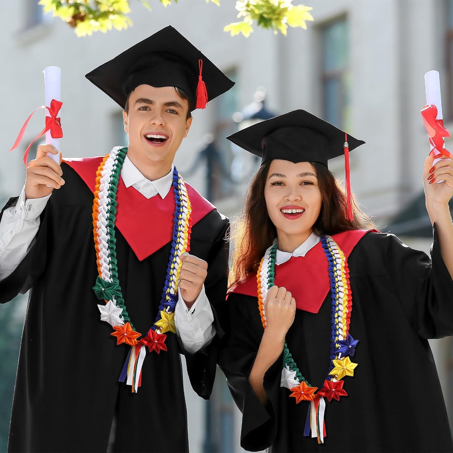 50 Inch Mexican Graduation Leis Class of 2026 Graduation Leis with 6 Satin Flowers Grad Necklace Gift for Filipino Mexico Philippines Italian Graduates BST202