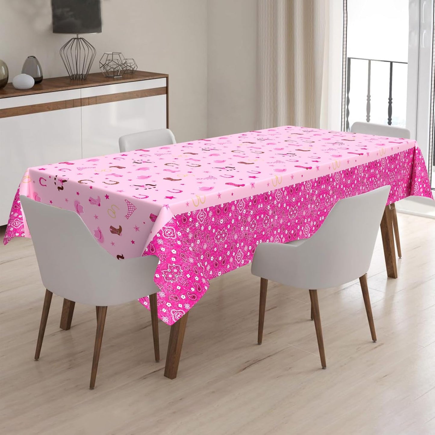 Domgoge Cowgirl Table Cloths Western Cowgirl Plastic Table Covers Pink Felt Horse Tablecloth Rectangular Tablecloth Disposable Waterproof Table Cloth Cover for Girls Birthday Party Supplies, 2pcs WN420