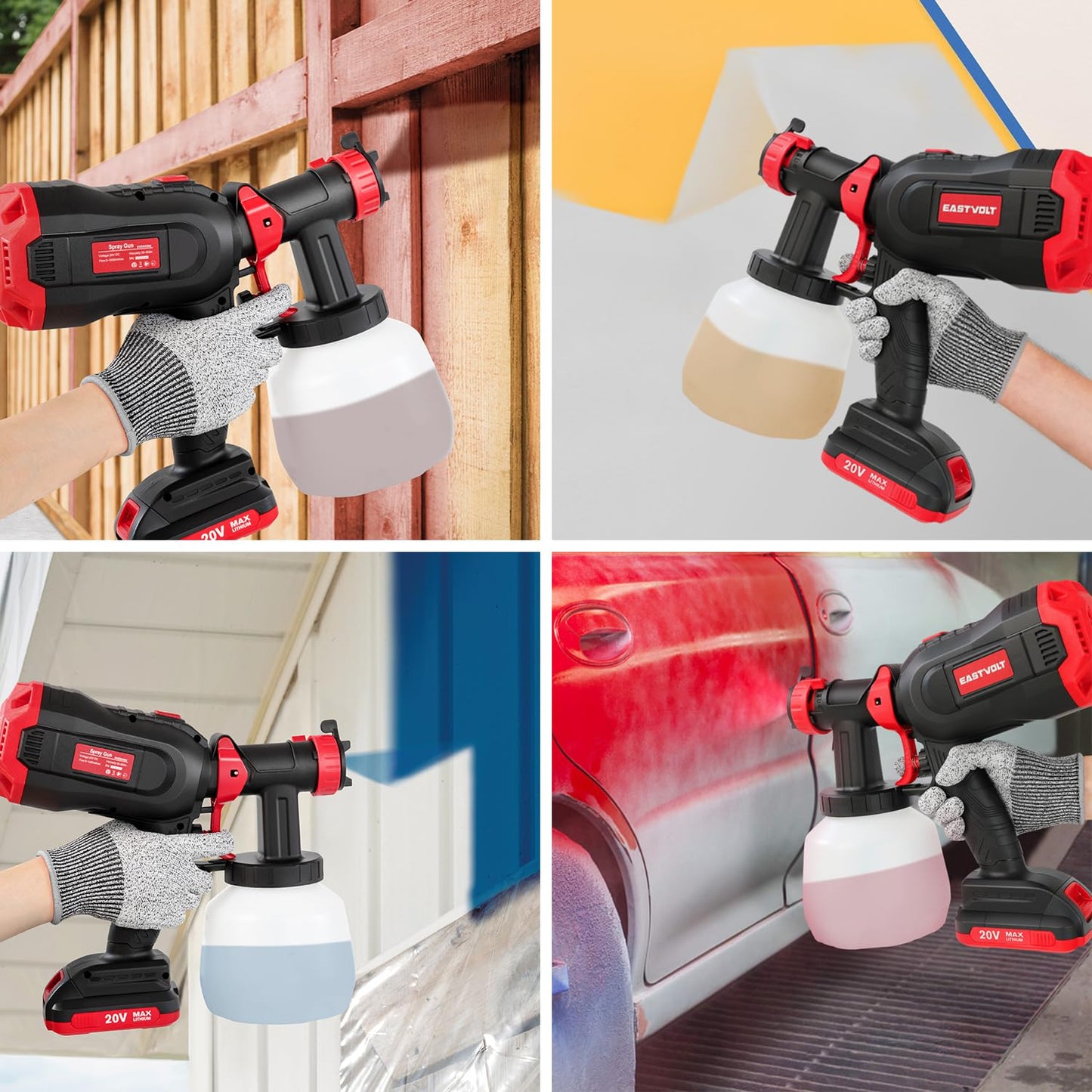 Eastvolt High Power HVLP Home Electric Spray Gun,600 Watt Paint Sprayer,4Nozzles,3 Spray Patterns with 1000ml Container,Viscosity Measuring Cup and Cleaning Set,EVSG01