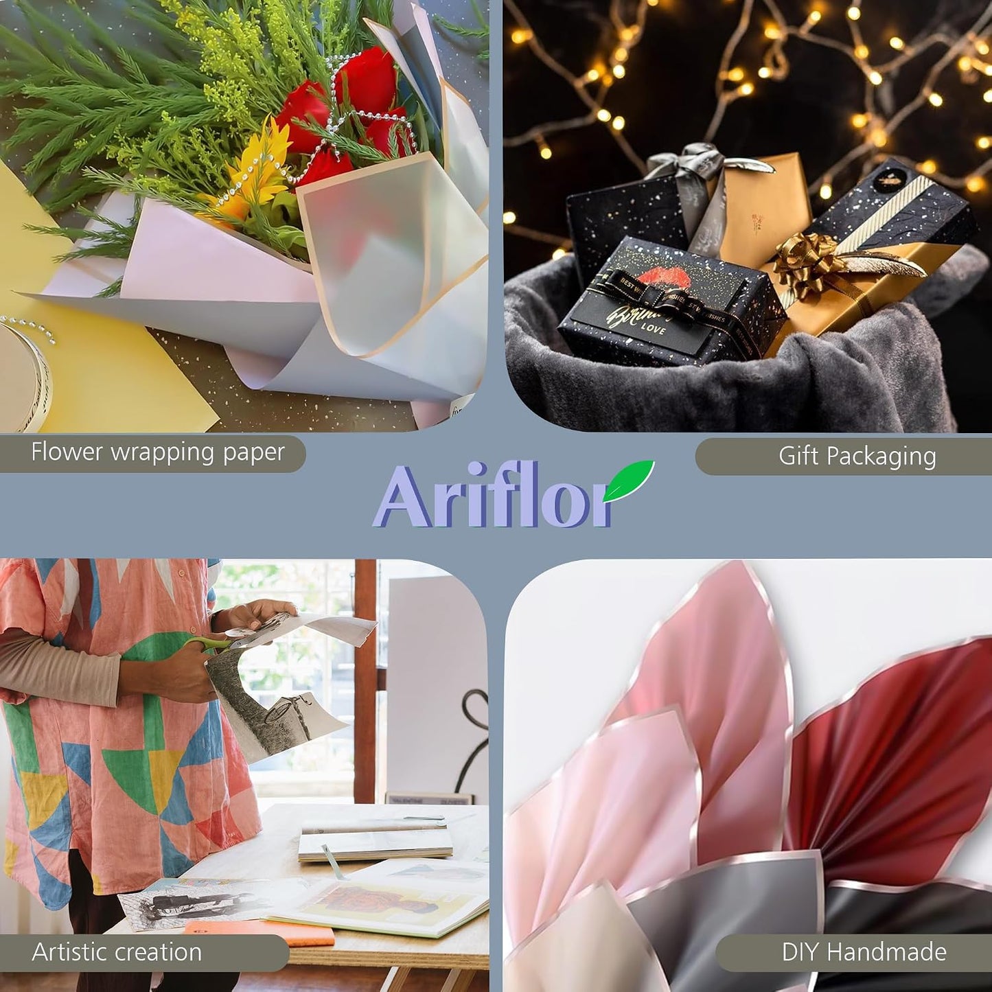ARIFLOR 20Sheets Golden Edge Waterproof Flower Bouquet Paper - 20408 Plastic Fresh Floral Wrapping Paper, Christmas Gift Packaging, Gift Packaging, DIY Crafts, Florist Bouquet Supplies WN420