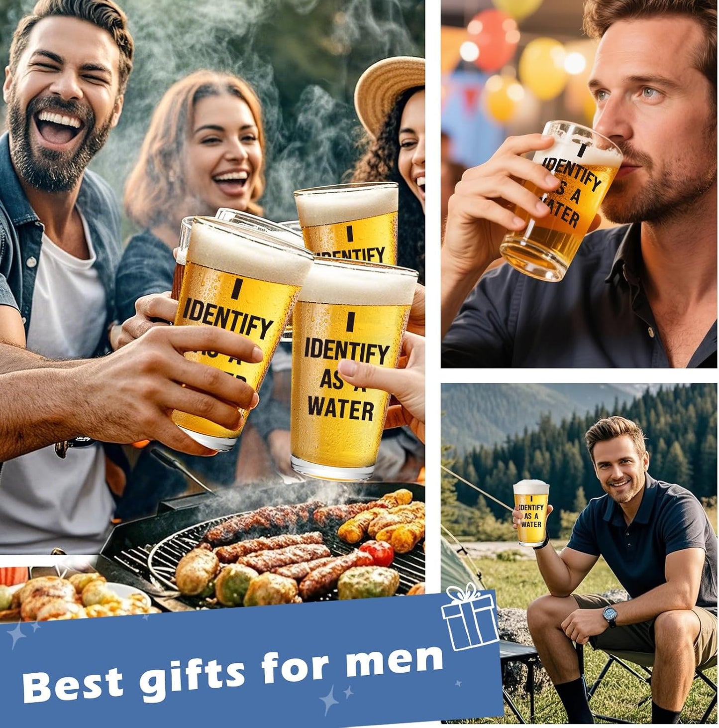 Father's Day Birthday Gift for Dad from Daughter Son Wife I Identify As A Water 16oz Beer Glass Fathers Day Retirement Promotion Gift for Father Daddy Bonus Stepdad Husband Grandpa Boyfriend Men Him BST326L