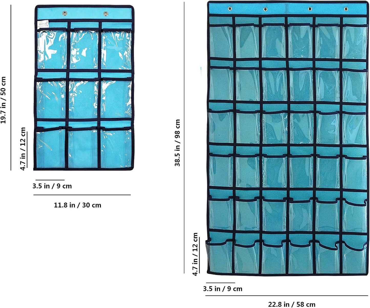 Over Door Hanging Closet Underwear Sock Storage Cell Phone Jewelry Organizer Clear Pockets (BLUE, 36 POCKETS) BST326H