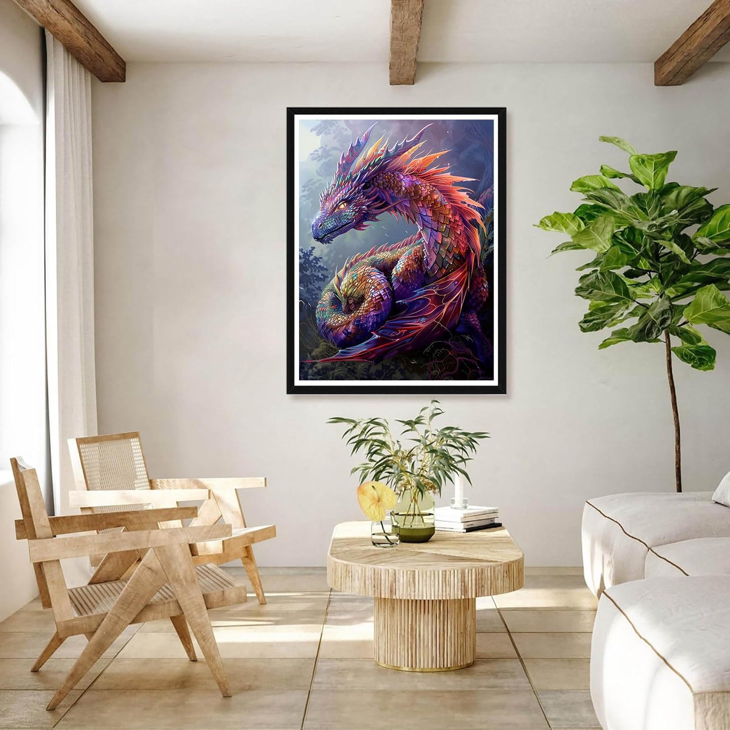 Bimkole 5D Diamond Art Kits for Adults Black and White Dragon, Full Drill DIY Rhinestone Embroidery Set Paint with Diamonds Art Animal by Number Kits Cross Stitch Home Wall Craft Decor 12x16 Inch BST220