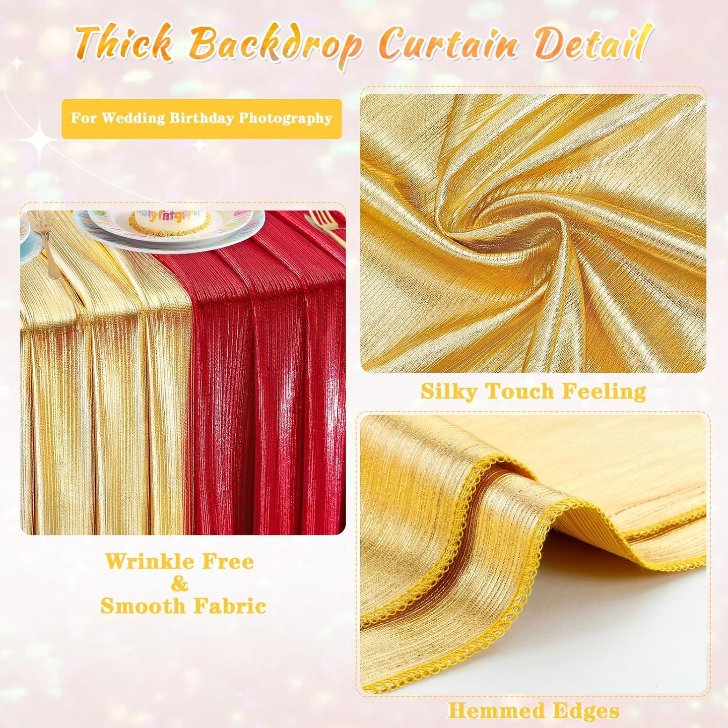 Gold Backdrop Curtains for Birthday Party: 4.8ftx8ft Sequin Background Baby Shower Curtain Drapes for Graduation Arch Backdrop WN420