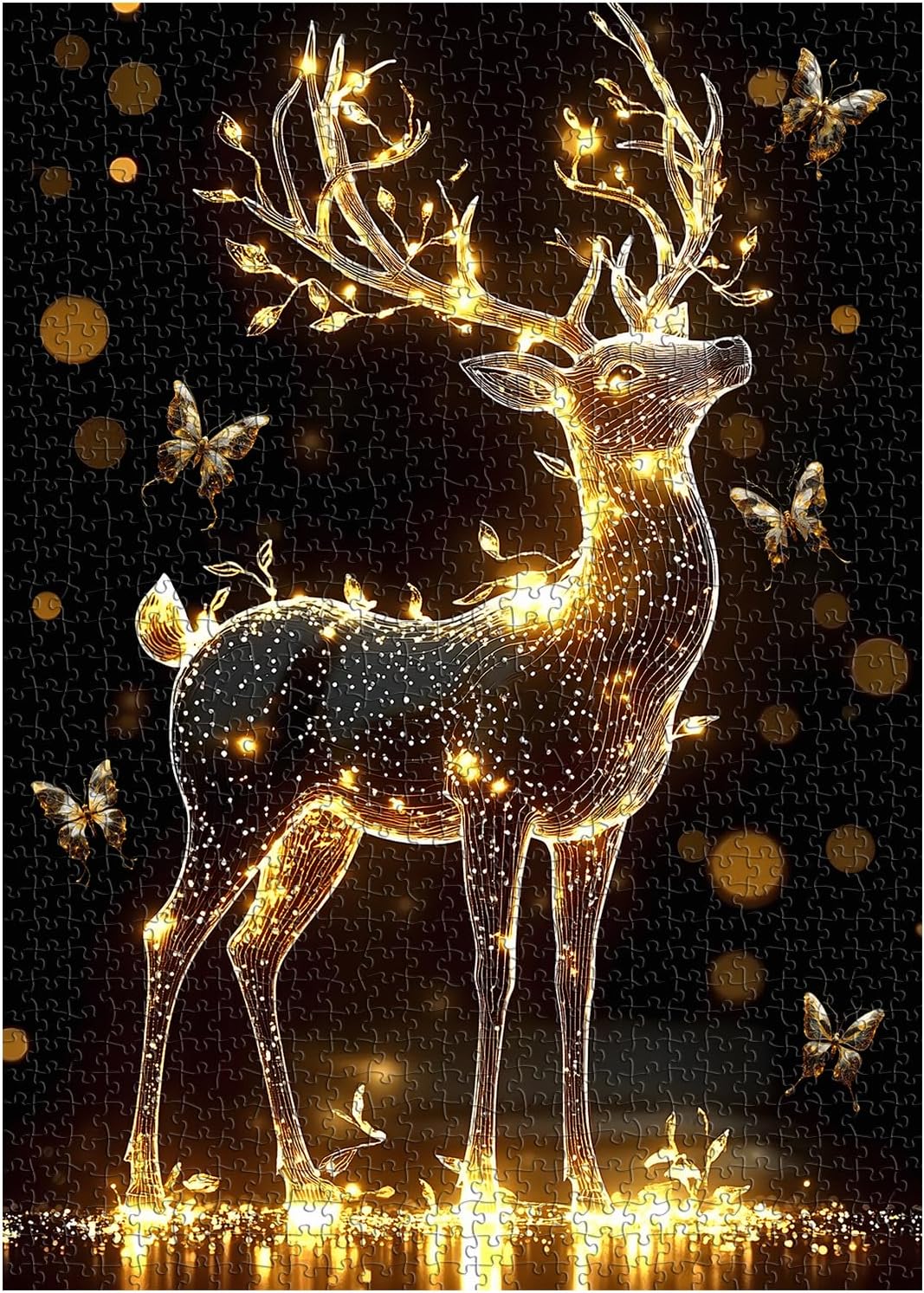 Deer Puzzles for Adults 1000 Pieces, Larkipuzz Impossible Butterfly Jigsaw Puzzle Crystal Art, Difficult Unique Sparkling Animal Theme as Home Decor WN420