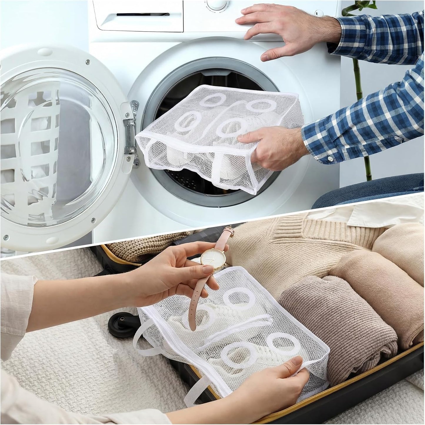 SATINIOR 2 Pack 2-in-1 Shoe Dryer Laundry Bag 14.2 x 12 Inch Sneaker Dryer Shoe Bag Laundry Bags Washable and Tumble Sneaker with Adjustable Straps Protective Mesh Bags, White BST326H