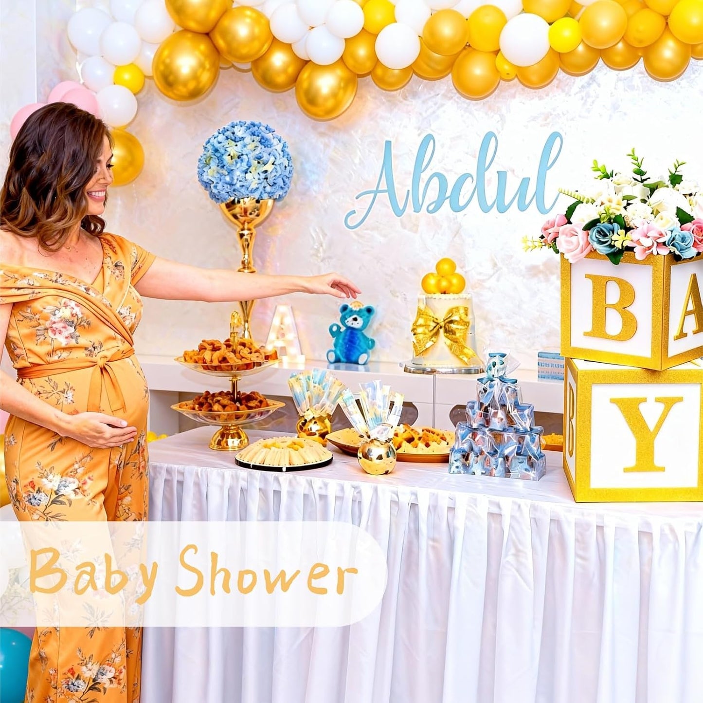 6 Set Baby Shower Centerpieces for Table 8 Inch Felt Boxes with Baby Letters for Boy/Girl Neutra,Baby Shower, Gender Revea Party Table Decor BST202