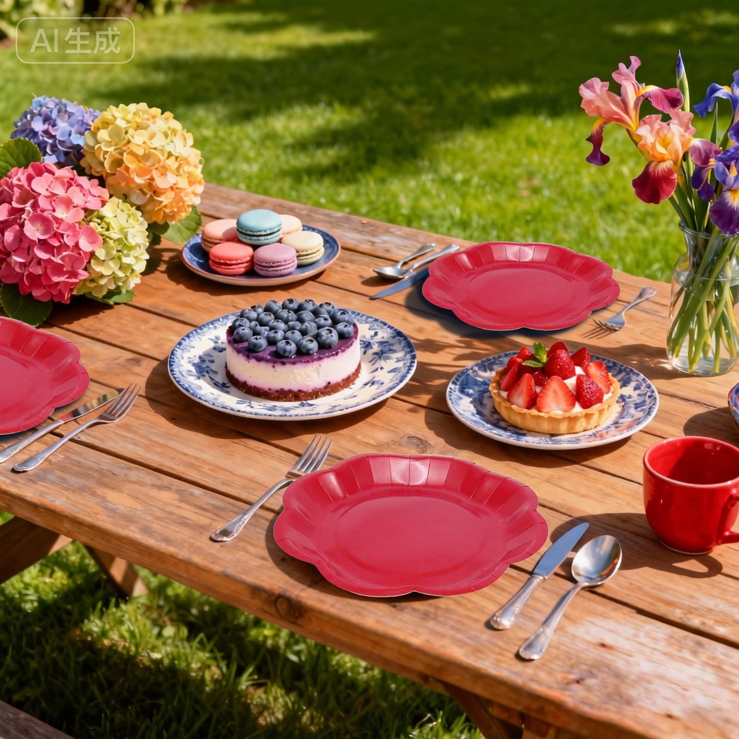 Red Plates Party Supplies,9 inch Red Paper Plates Disposable Scalloped for Birthday Cake Plate Baby Shower Dinner Wedding Dessert Valentines Day Party BST220