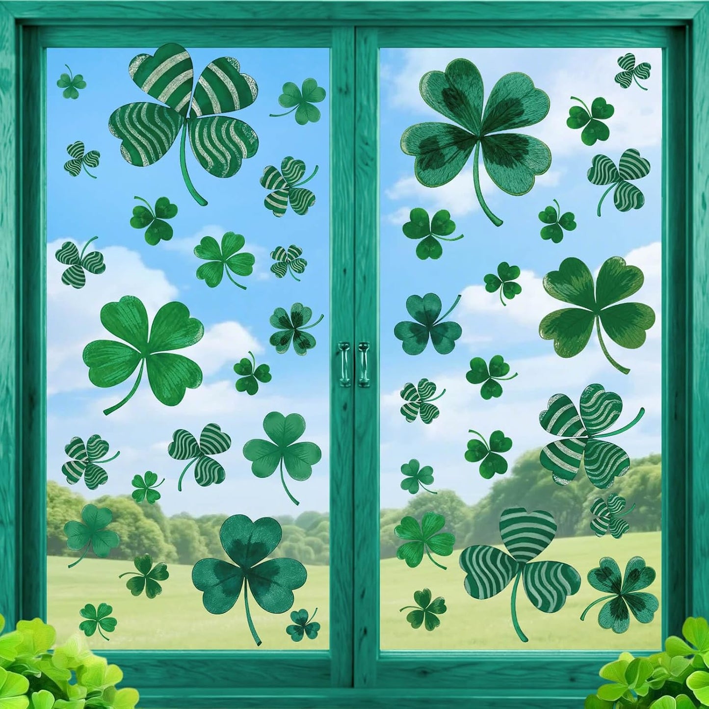 Unique Shamrock Design - St. Patrick's Day Window Clings, 8 Sheets Window Decals Decorations for Home, Office, Classroom, Indoor Spring Stickers Decor BST326L
