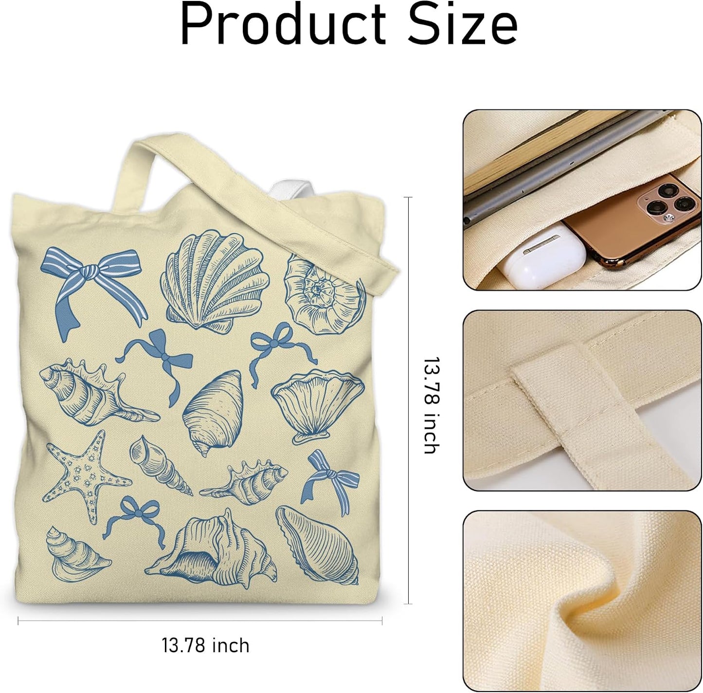 Aesthetic Canvas Tote Bag for Women with Inner Pocket – Cotton Cloth Totes Bag with Pattern BST326H