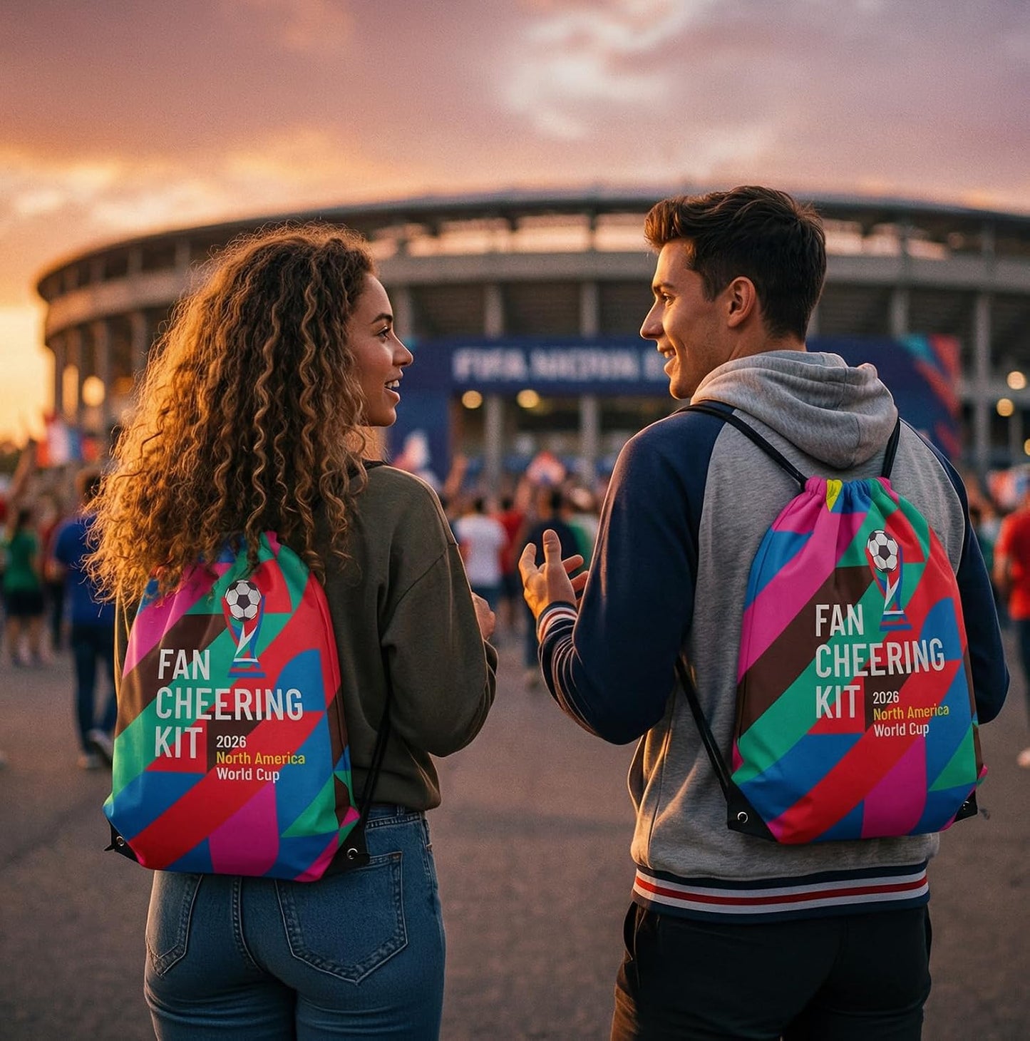 Ultimate 2026 World Soccer Cup USA Fan Kit - 7-in-1 Match Day Set: Flag, Trumpet, Scarf, Glasses, Tattoos, Schedule & Backpack - Patriotic Parade Party Supplies for Fans (ENG) BST202