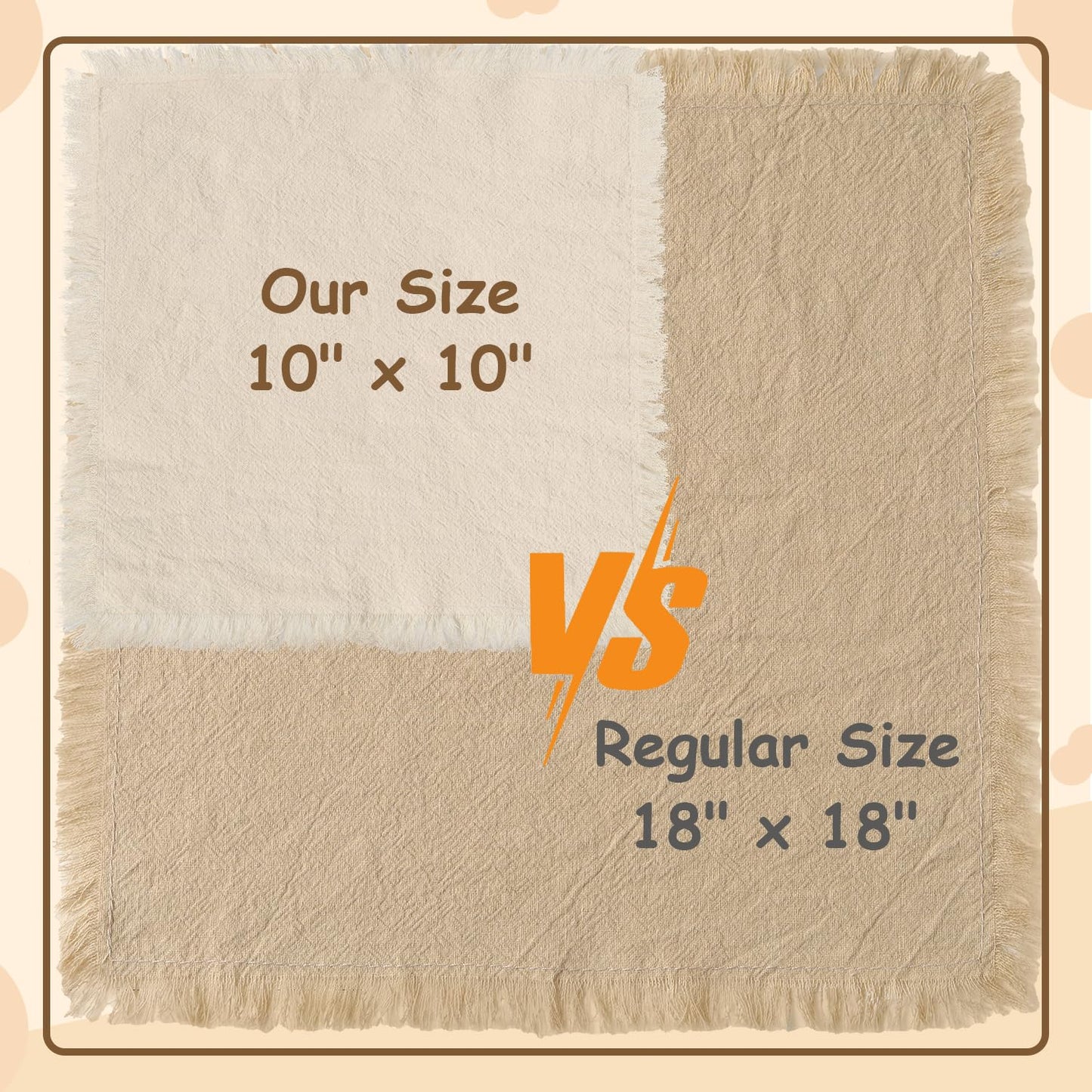 Eco Hanky 10x10in Reusable Small Cotton Napkins (Rustic Fringe), LPK,6pk | Ideal for Kids Napkins for Lunch, Suitable for Dinners, Weddings, Birthday, Cocktail Parties BST220