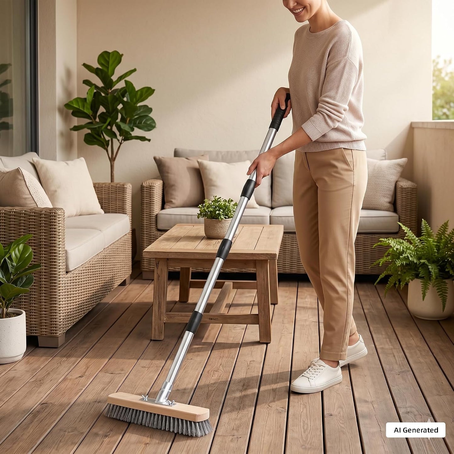 Stainless Steel Wire Scrub Brush with Long Handle, Heavy Duty Floor Scrubber Brush, Moss Remover Wire Broom for Deck, Rough Surface, Concrete Floor, Patio, Garden, Garage BST202