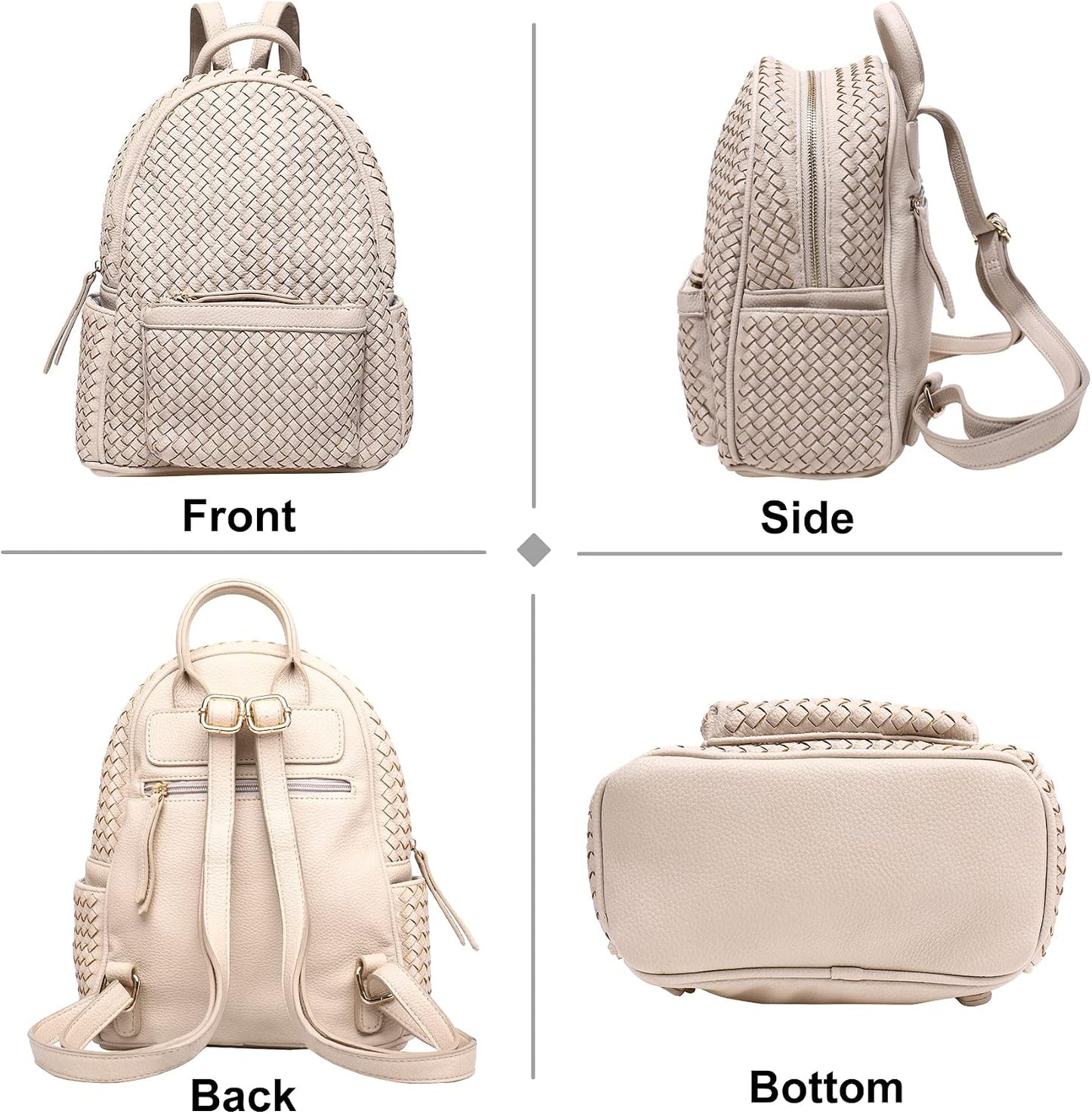 Mini Woven Backpack Purse for Women, Trendy Versatile Daypack, All-Match Fashion Bag,Spring Travel(Small Beige Woven) BST220