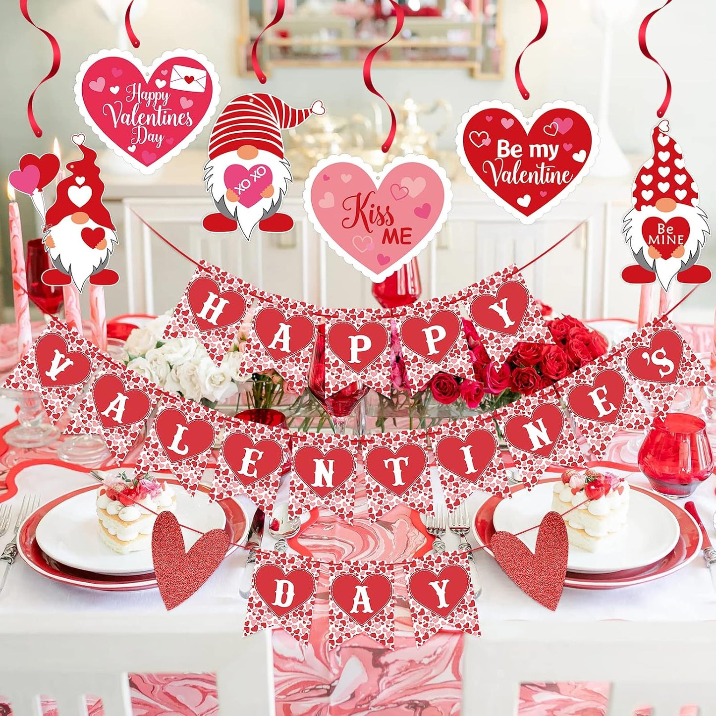 Red Happy Valentines Day Banner and Valentines Hanging Heart Swirls Decorations Valentines Day Banner for Happy Valentines Day Decorations Valentines Hanging Decorations BST326L
