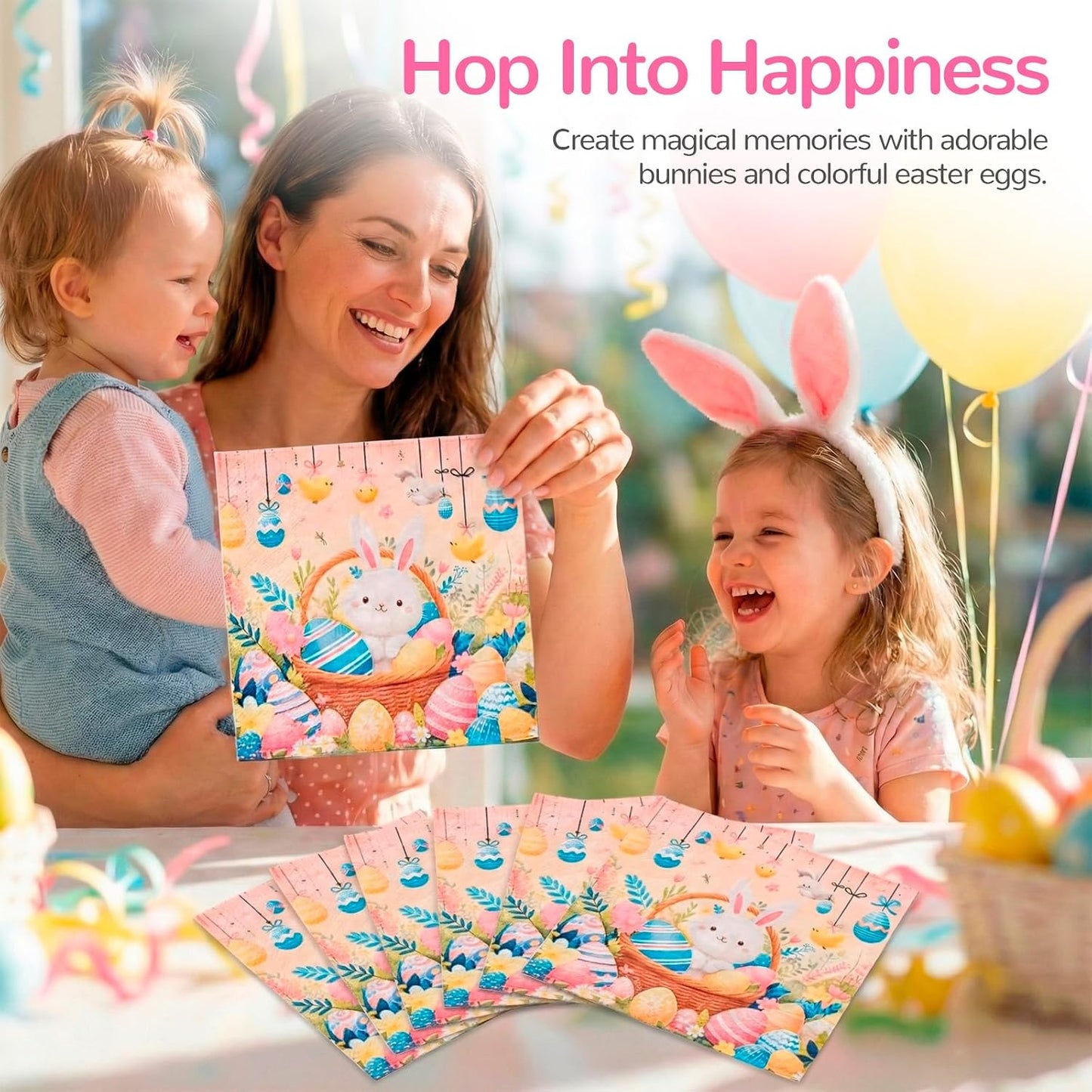 40 Pack Disposable Paper Napkins,Soft Absorbent Biodegradable Cocktail Napkin, Floral Egg Decorative for Spring Celebrations Picnic Kids Birthday BST326H