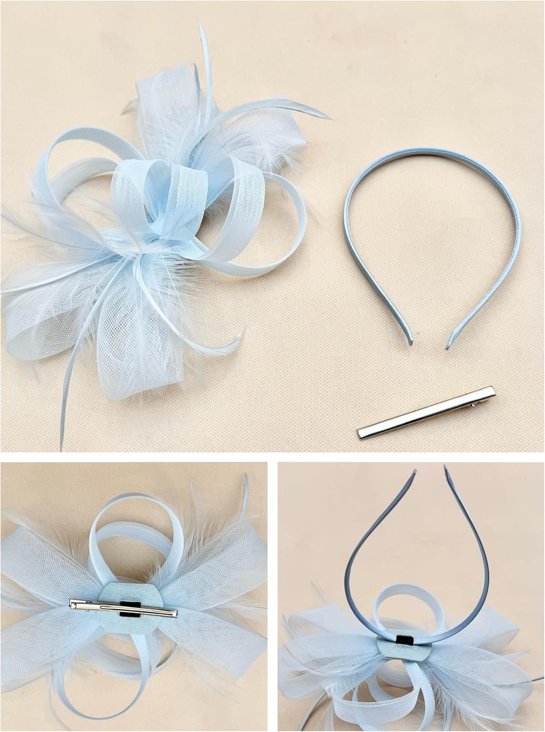 SAFERIN Fascinators Hat Flower Mesh Ribbons Feathers on a Headband and a Clip Tea Party Headwear for Girls and Women WN420