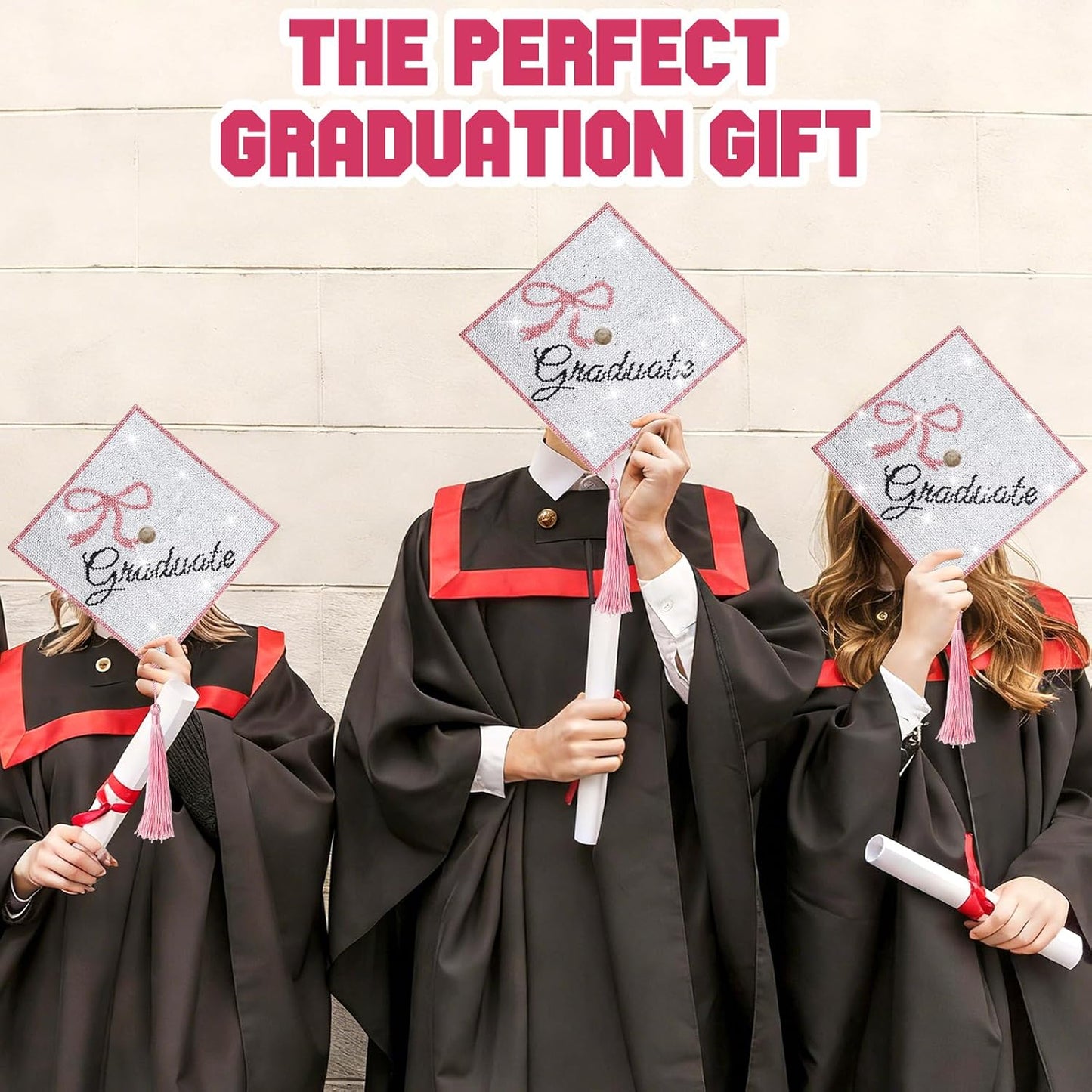Knitgrip Graduation Cap Decoration Kit Pink Bow Diamond Grad Cap Topper for Her Graduation Gifts Glitter 2026 Diamond Painting Art Grad Hat Decorations for Girls DIY Craft Class of 2026 Graduate Gifts BST202