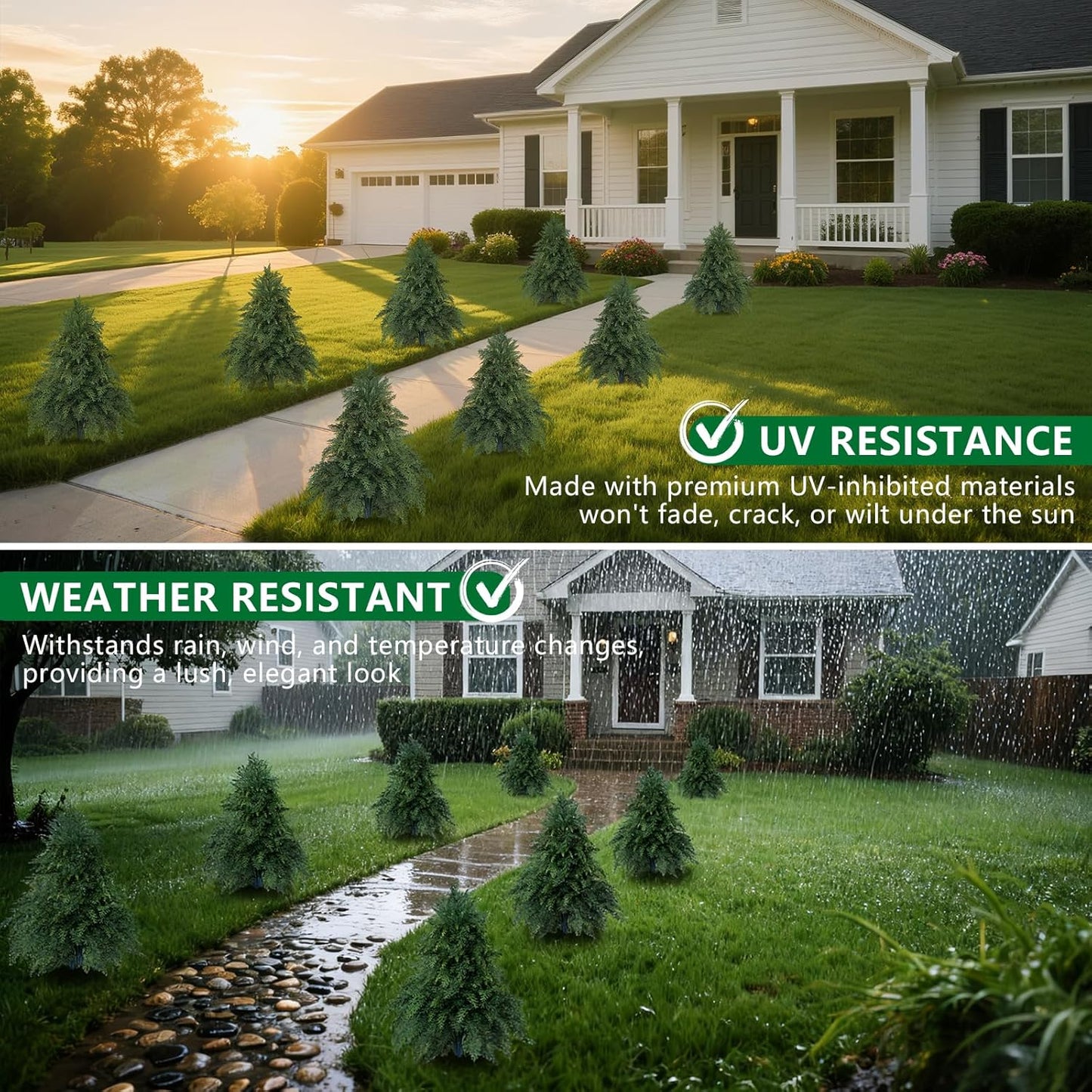 Artificial Cypress Topiary Cedar Trees with Ground Spike, 2 Pieces Fake Pine Shrubs Bushes, UV Resistant Faux Evergreen Tree Plants for Indoor Outdoor Planters Front Porch BST220